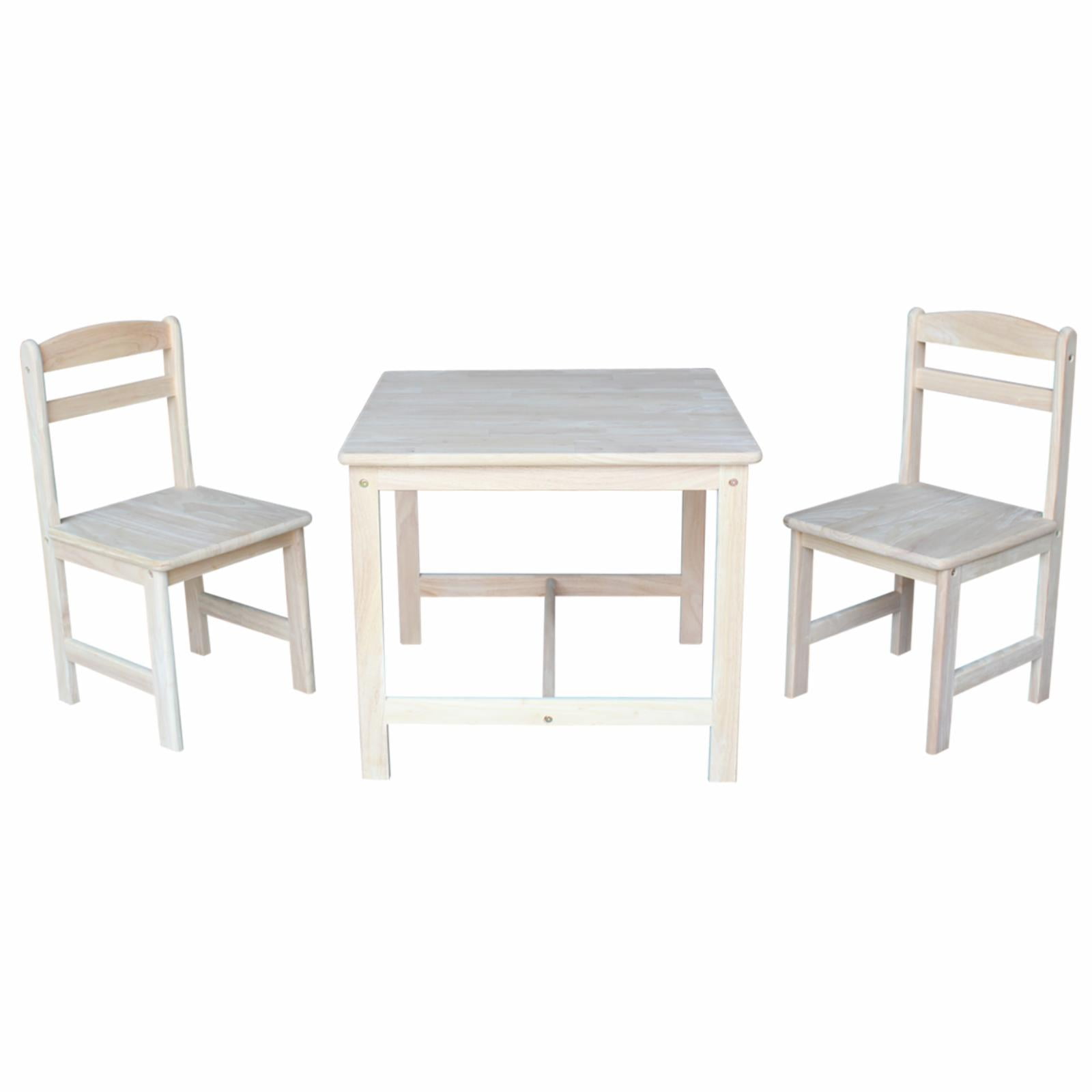 International Concepts Indoor Wood Kids Table and Chairs in Unfinished - 3 Piece Set