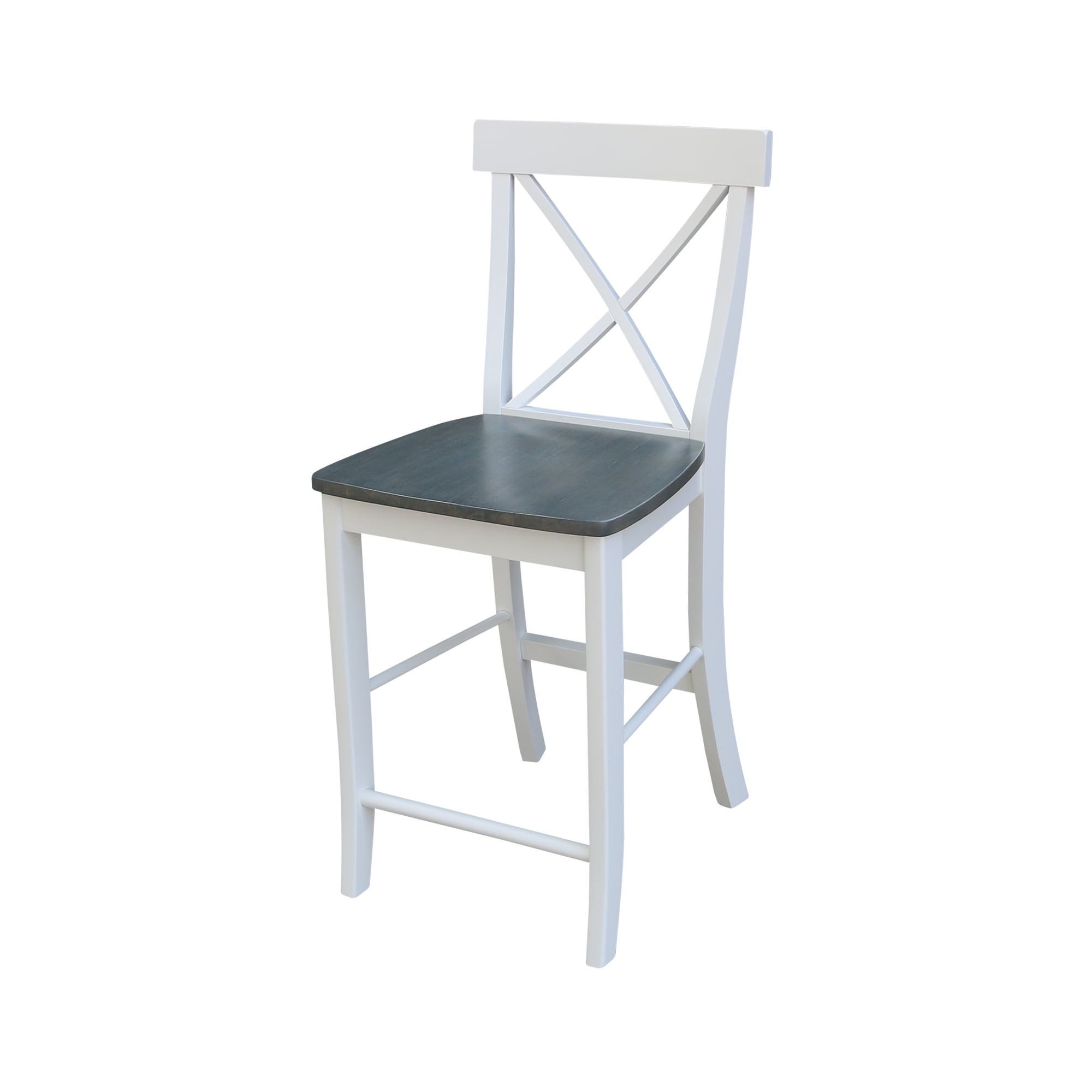 International Concepts Solid Wood Counter Height Stool Cross Back Design - White/Heather Gray