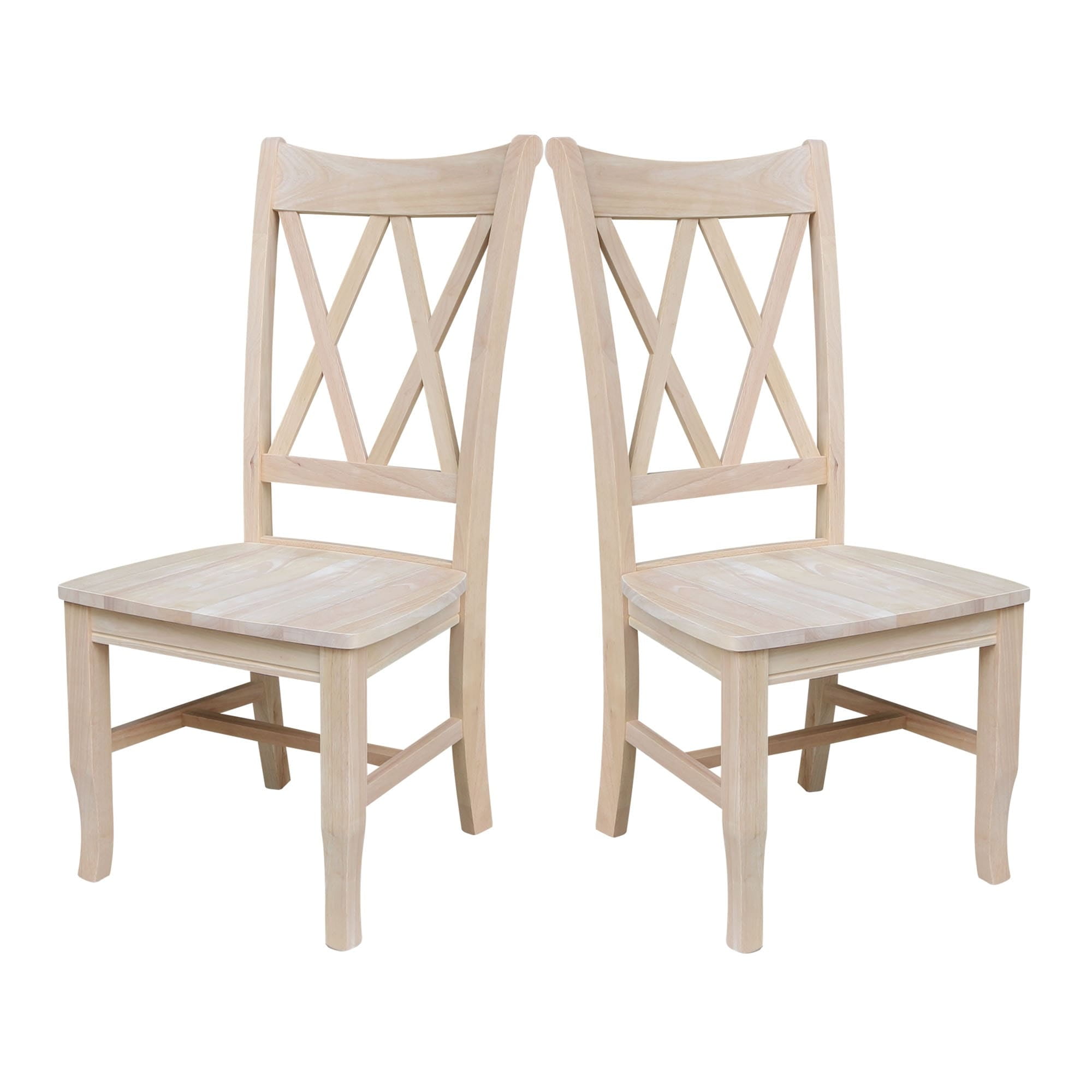 International Concepts Solid Wood Double x-Back Kitchen Dining Stools in Unfinished Set of 2