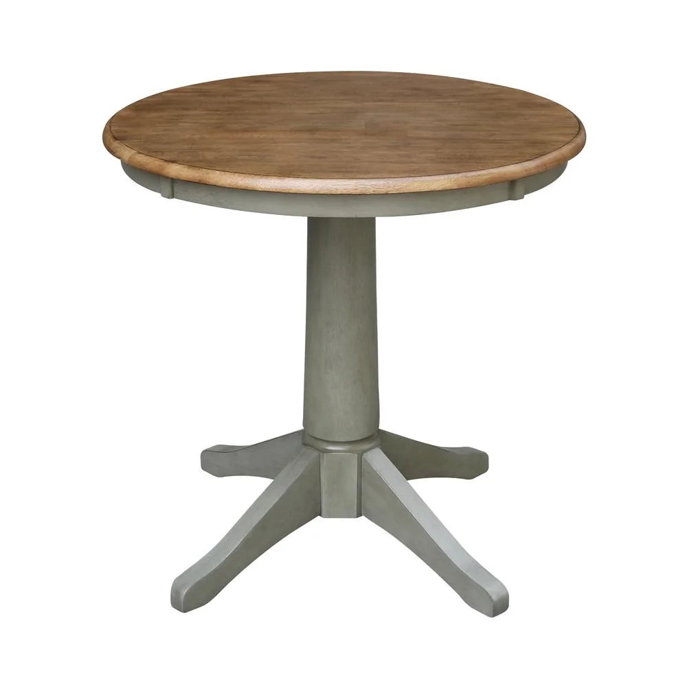 International Concepts 30" Round Top Pedestal Table - Dining Height - Distressed Hickory/Stone