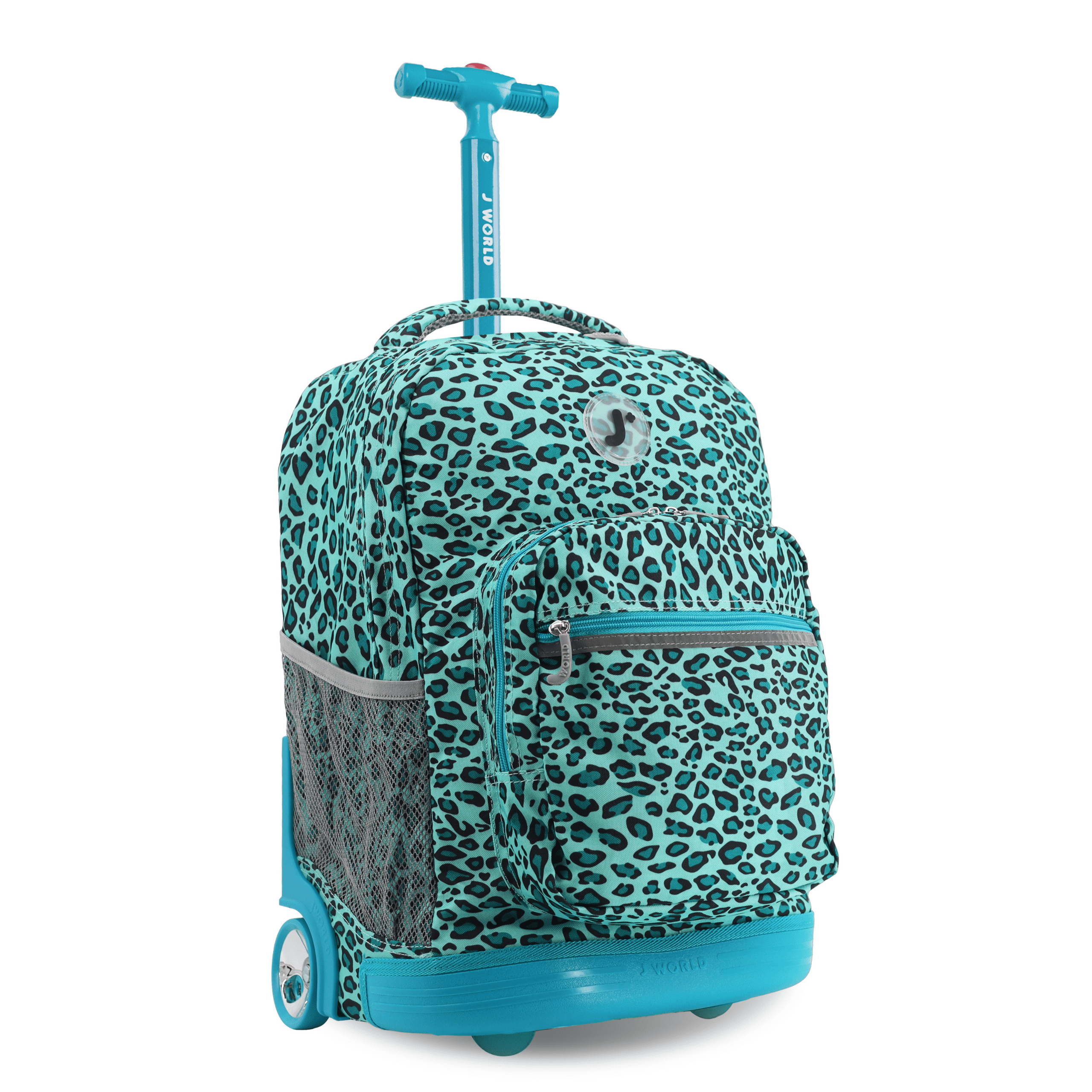 J World Girls Sunrise 18" Rolling Backpack for School and Travel, Mint Leopard