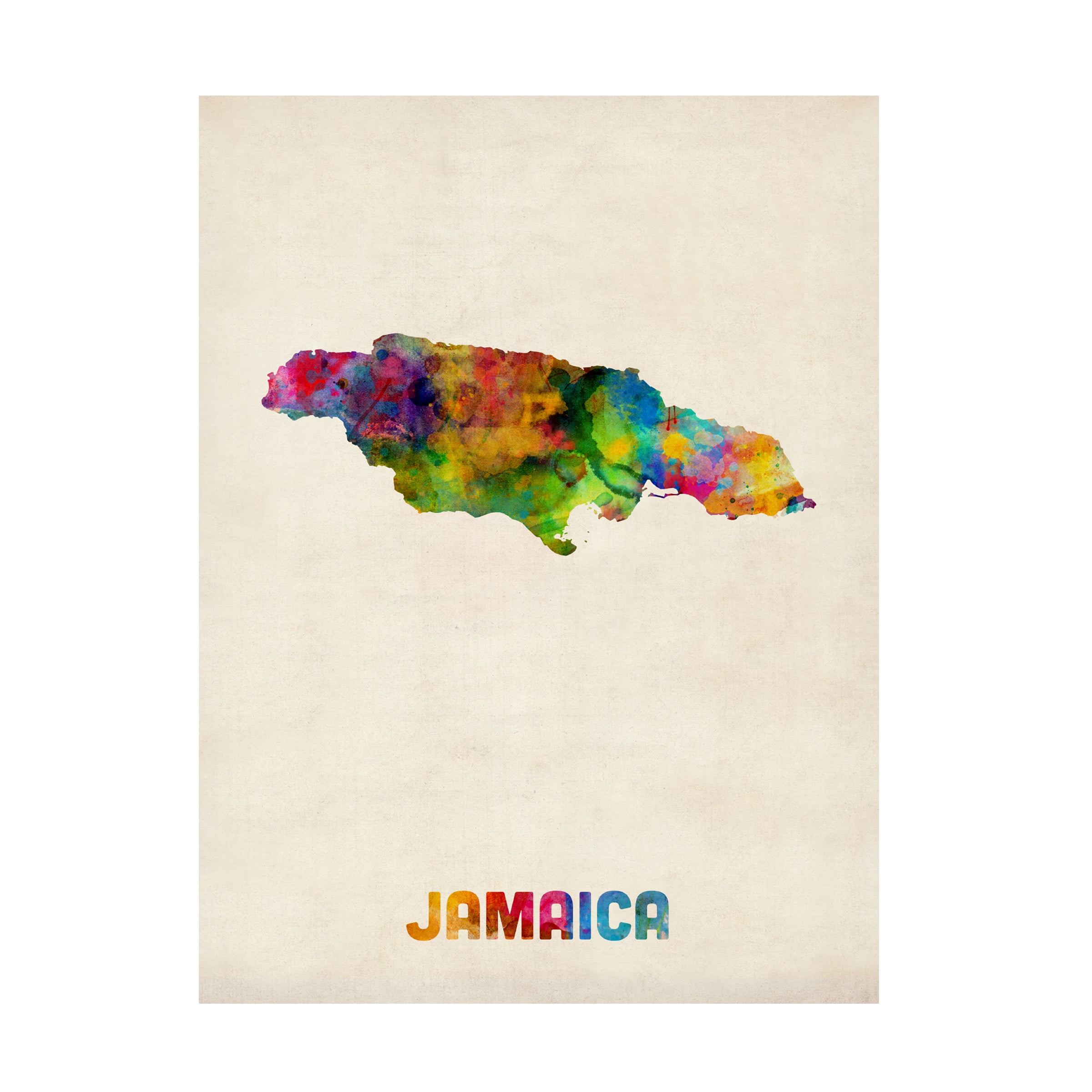 Trademark Fine Art Michael Tompsett Jamaica Watercolor Map Canvas Wall Art - 35x47