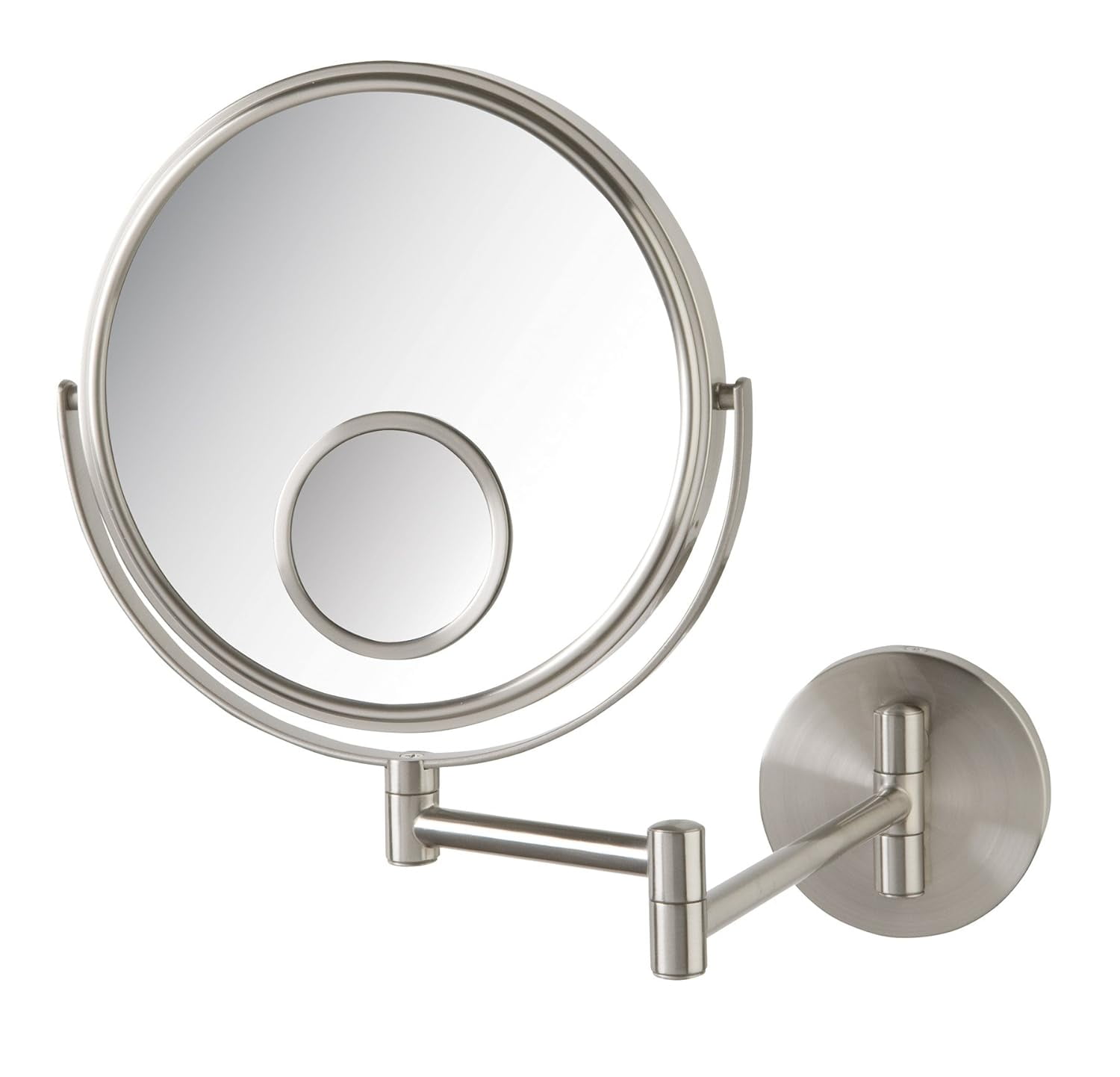 Jerdon Wall-Mounted Makeup Mirror with 10X/1X and 15X Spot Magnification -13.5 Inch Wall Extension - Nickel Finish - Model JP7510N