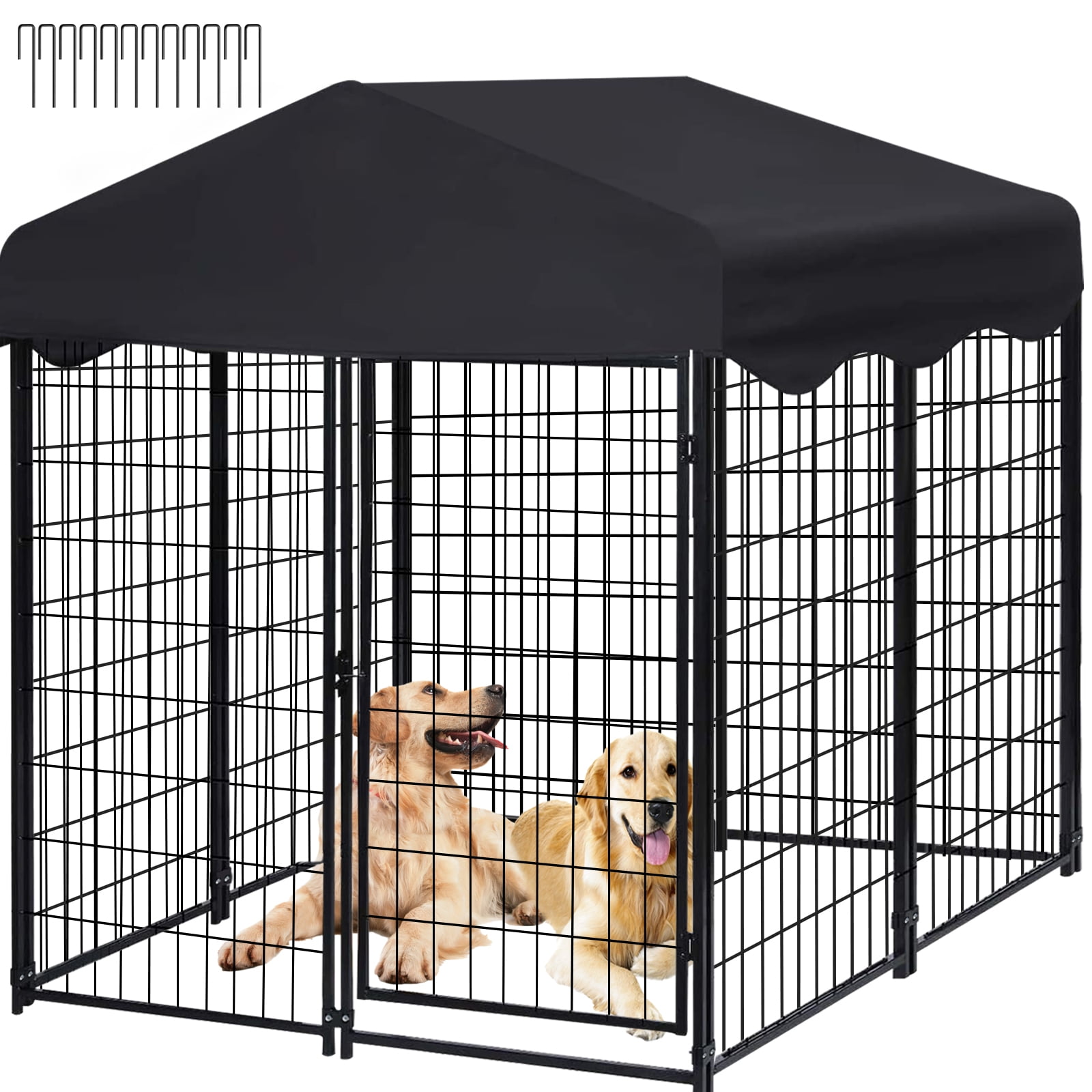 Jhsomdr 4.2ft x 4ft x 4.5ft Outdoor Dog Kennel with UV-Resistant Oxford Cloth Roof, 8 Panels Metal Dog Fence for Medium Small Dogs