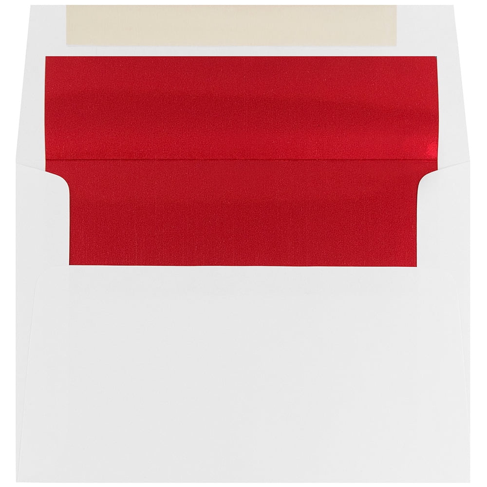 JAM Paper A7 Foil Lined Invitation Envelopes, 5 1/4 x 7 1/4, White with Red Foil, Bulk 250/Box