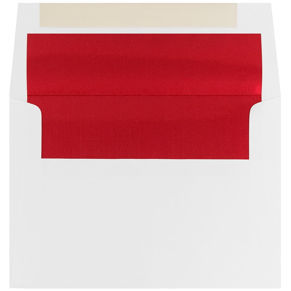 JAM Paper A8 Foil Lined Invitation Envelopes, 5 1/2 x 8 1/8, White with Red Foil, Bulk 250/Box