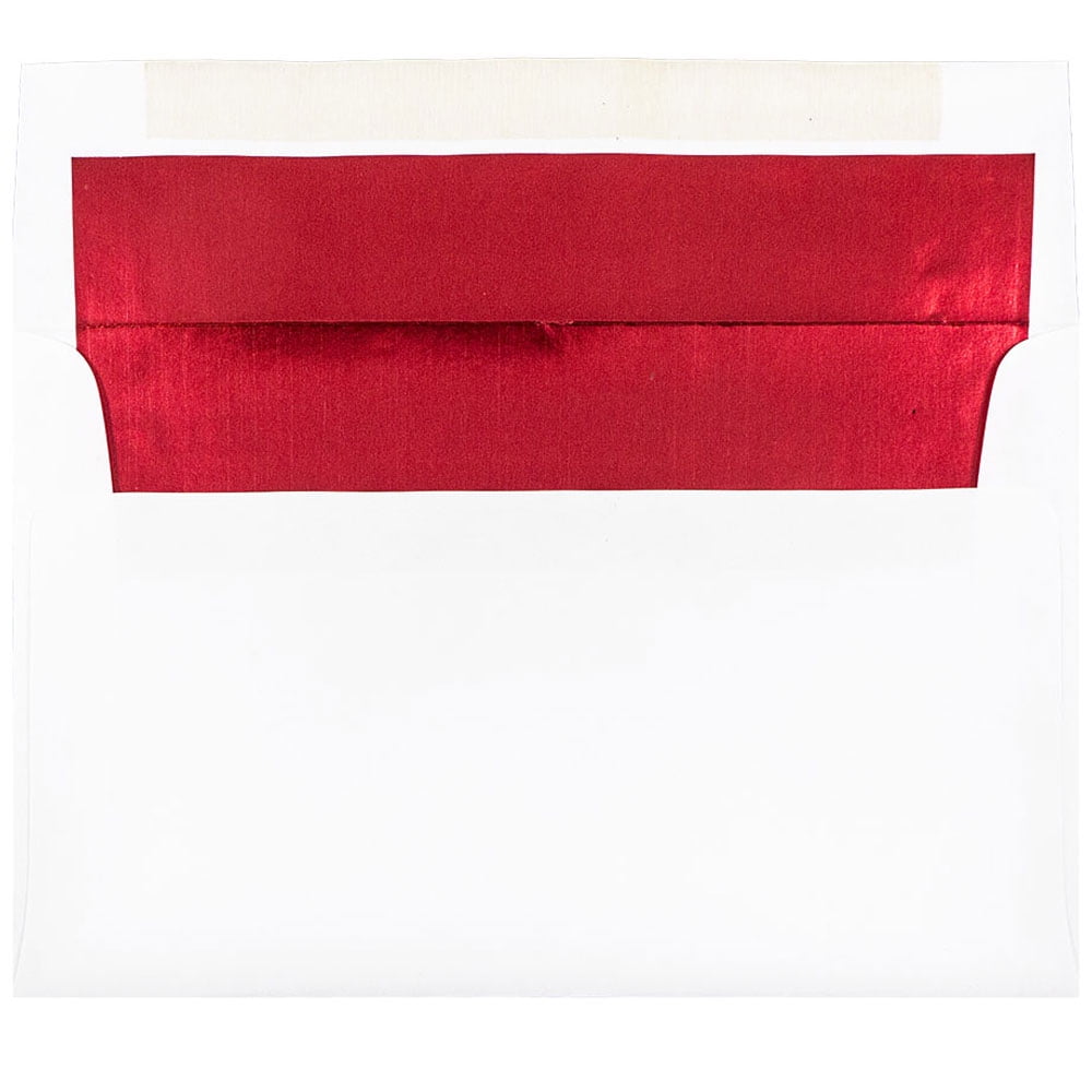 JAM Paper A9 Foil Lined Invitation Envelopes, 5 3/4 x 8 3/4, White with Red Foil, Bulk 250/Box