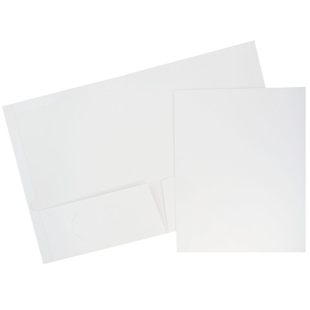 JAM Paper Glossy Two Pocket Folders, White, 100/Pack