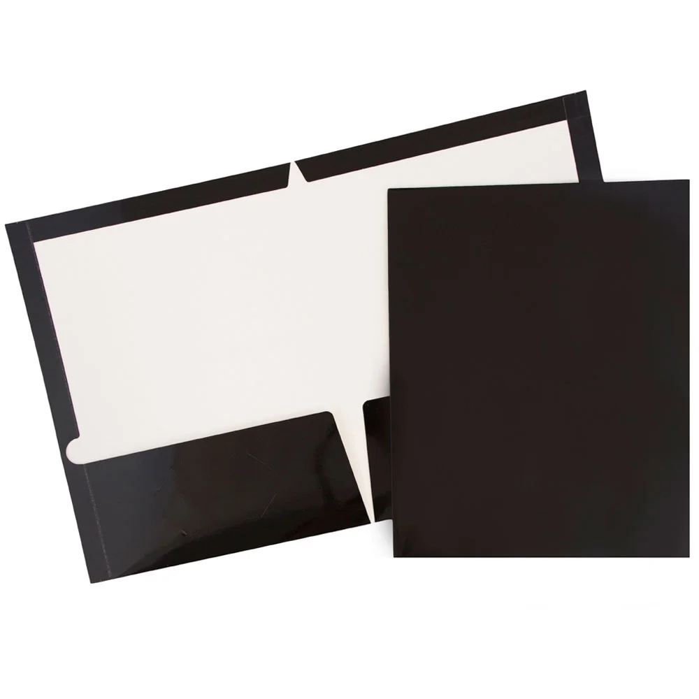 JAM Paper Glossy Two Pocket Folders, Black, 100/Pack