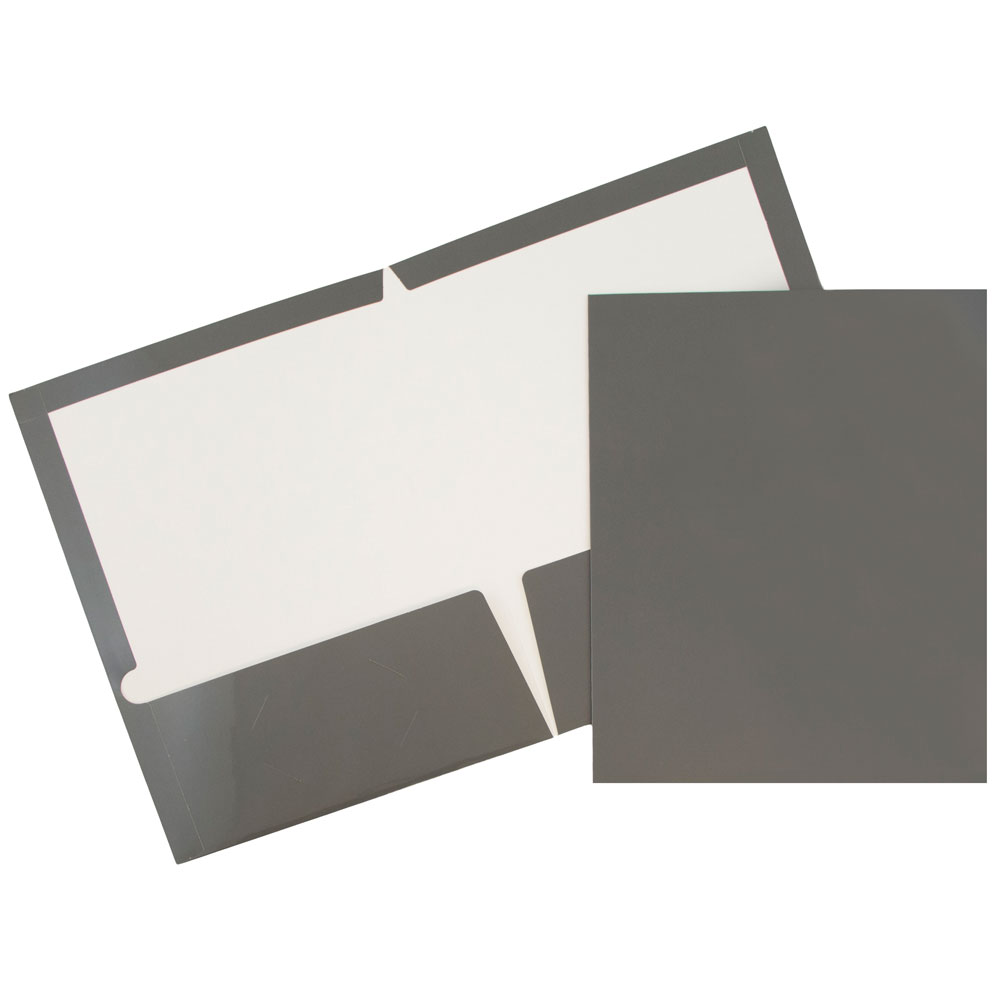 JAM Paper Glossy Two Pocket Folders, Grey, 100/Pack