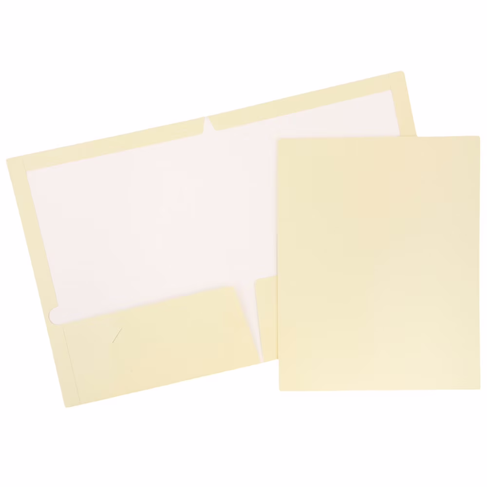 JAM Paper Glossy Two Pocket Folders, Ivory, 100/Pack