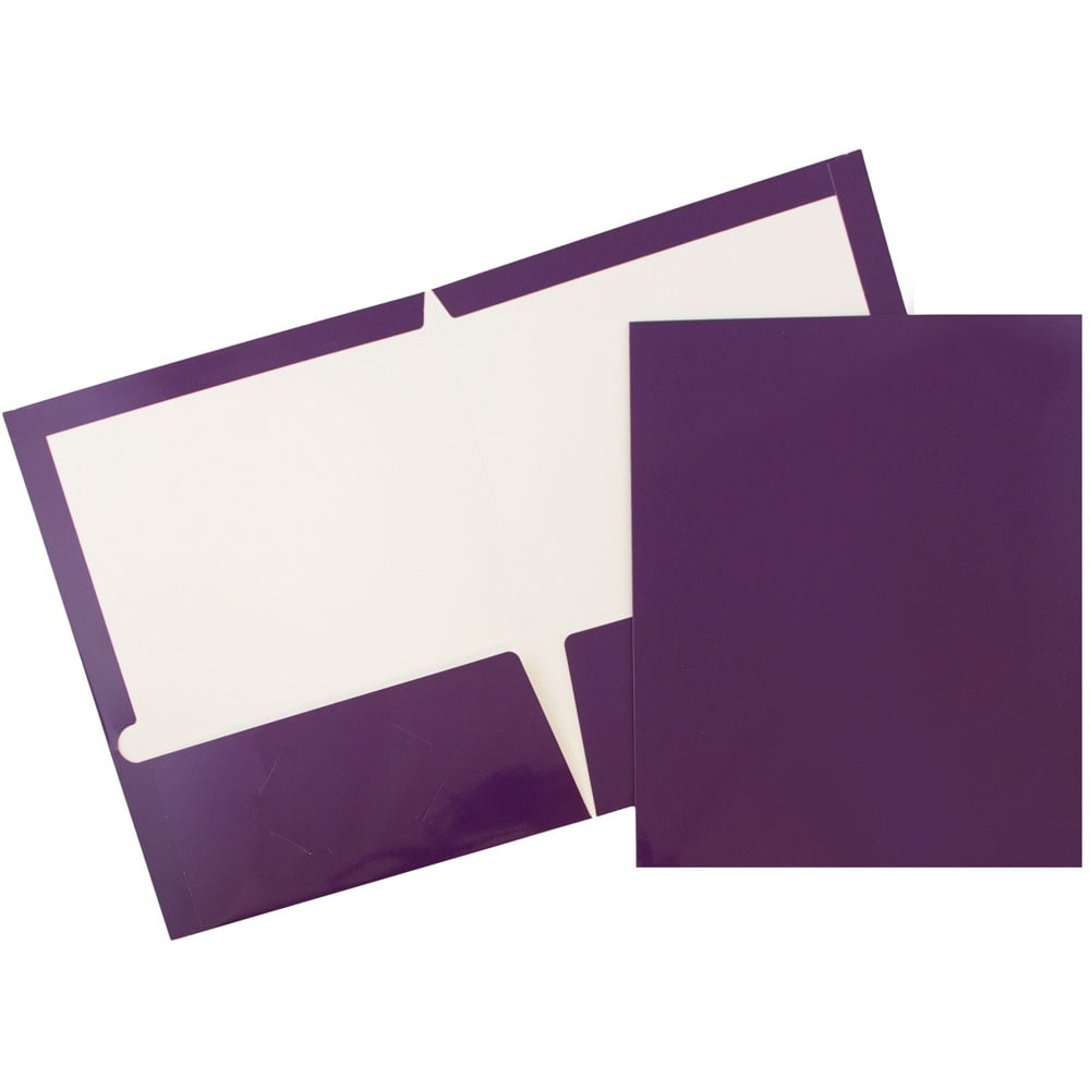 JAM Paper Glossy Two Pocket Folders, Purple, 100/Pack
