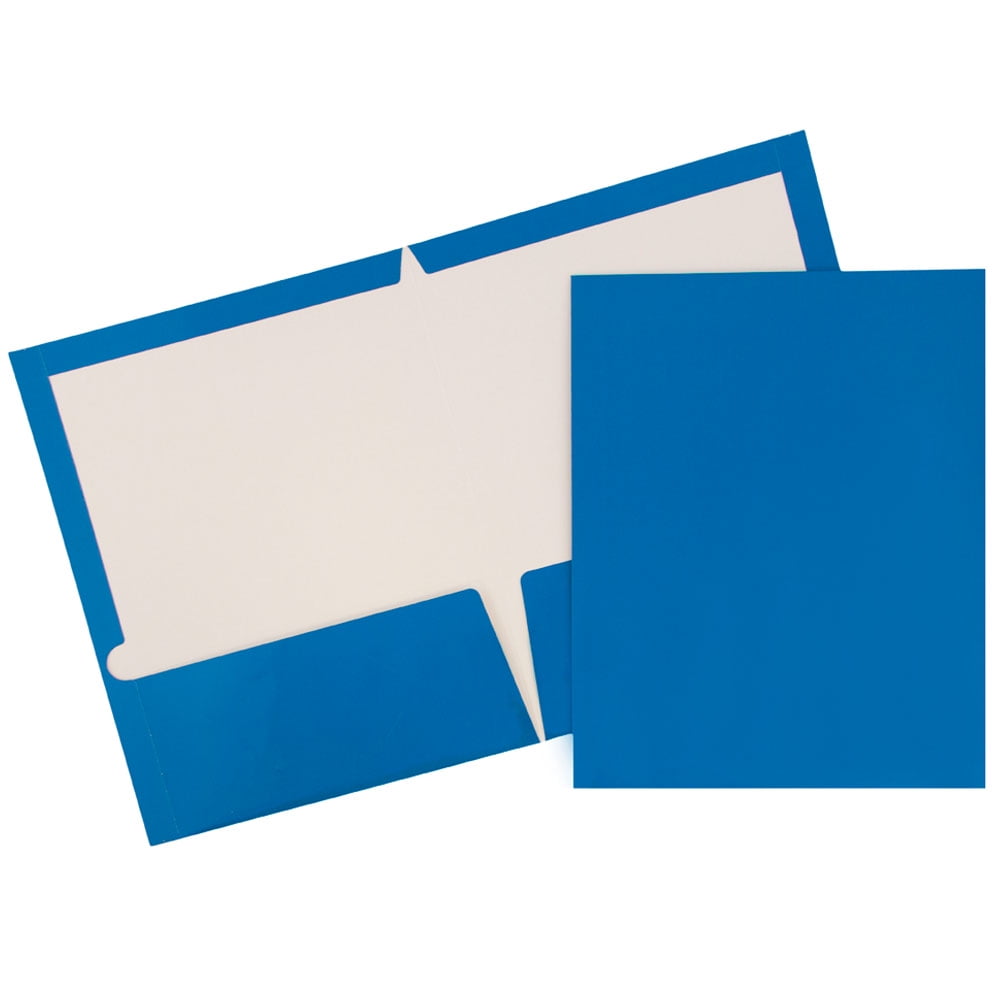 JAM Paper Glossy Two Pocket Presentation Folder, Royal Blue, 100/Pack