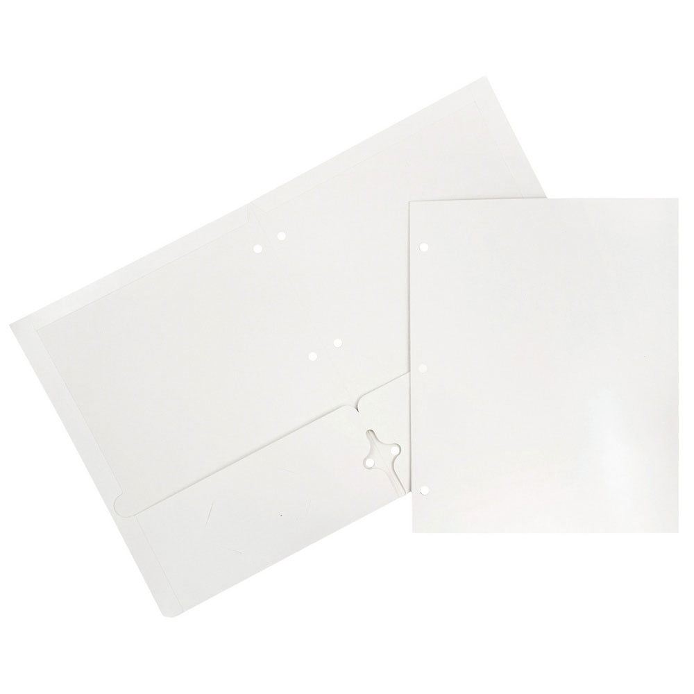 JAM Paper Glossy 3 Hole Punch Folders, White, 50/Pack