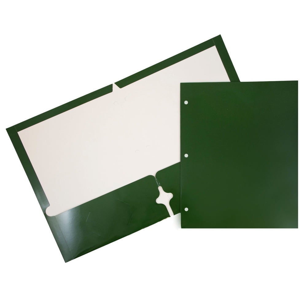 JAM Paper Glossy 3 Hole Punch Folders, Green, 50/Pack