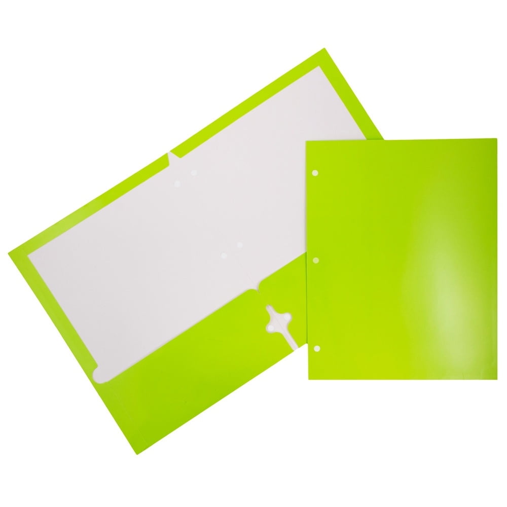 JAM Paper Glossy 3 Hole Punch Folders, Lime Green, 50/Pack