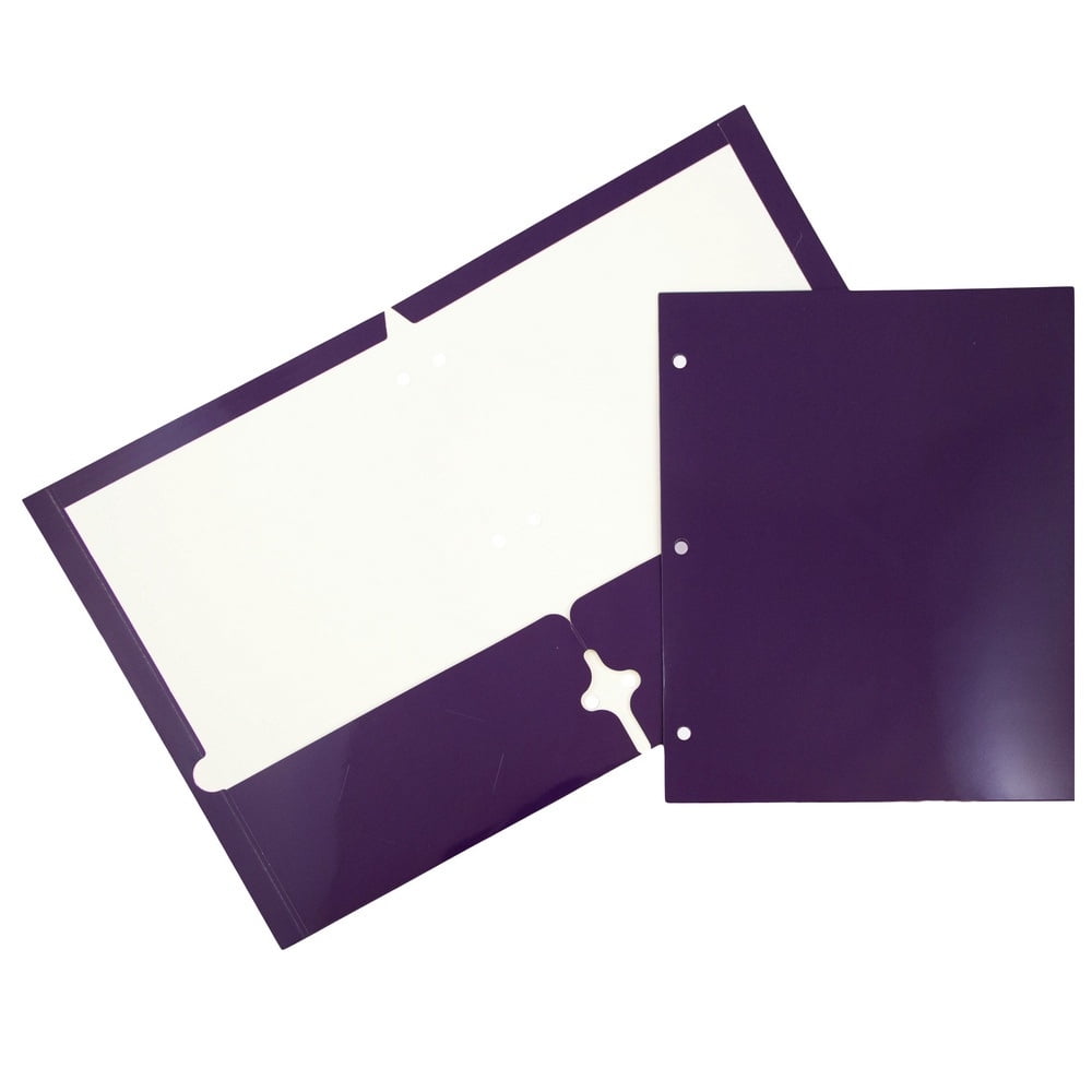 JAM Paper Glossy 3 Hole Punch Folders, Purple, 100/Pack