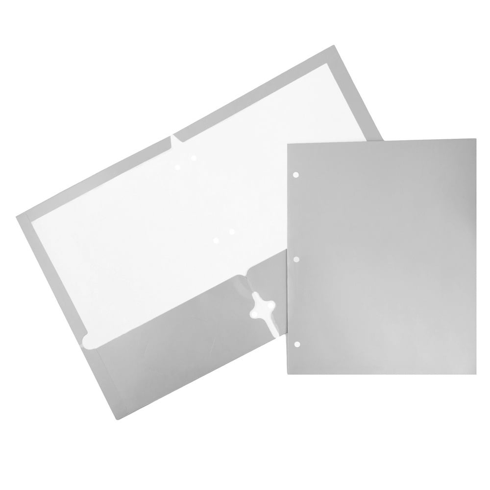 JAM Paper Glossy 3 Hole Punch Folders, Silver, 50/Pack