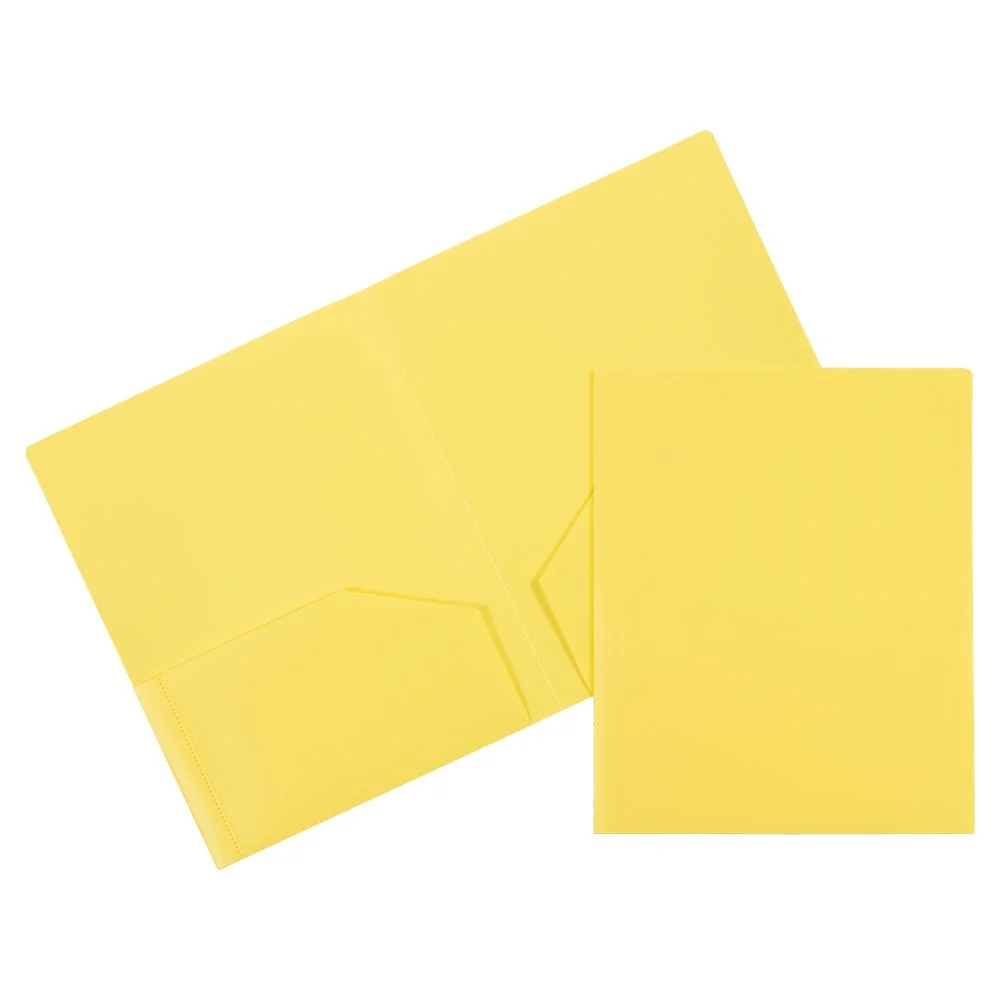 JAM Paper Heavy Duty Plastic Two Pocket Presentation Folders, Yellow, 108/pack