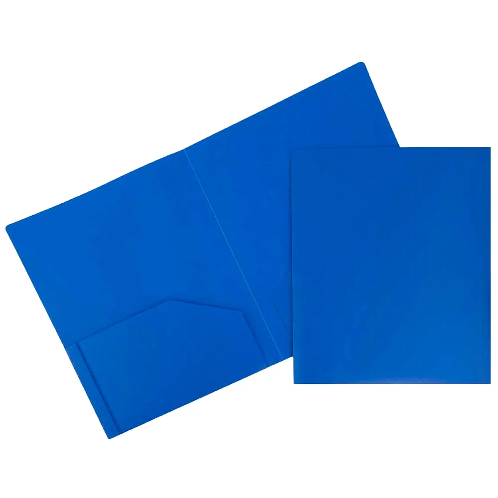 JAM Paper Heavy Duty Plastic Two Pocket Presentation Folders, Blue, 108/pack