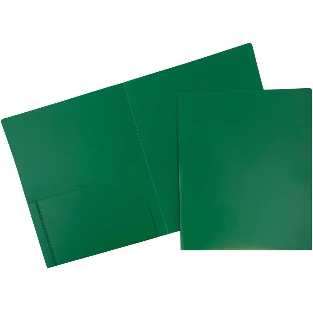 JAM Paper Heavy Duty Plastic Two Pocket Presentation Folders, Solid Green, 108/pack