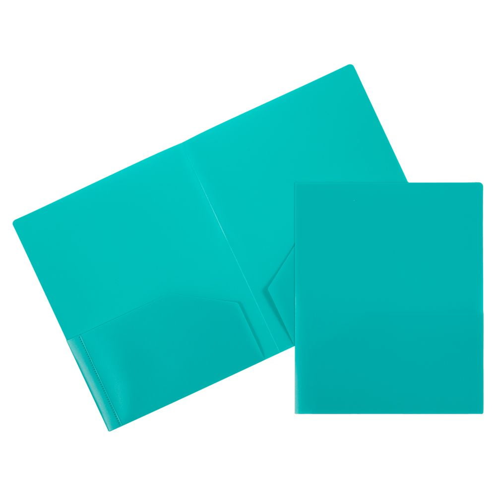 JAM Paper Heavy Duty Plastic Two Pocket Presentation Folders, Teal Blue, 108/pack