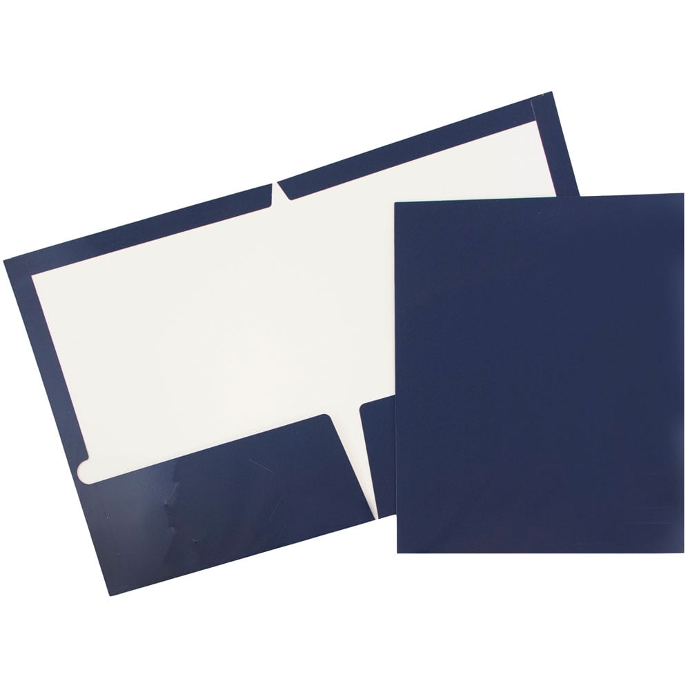 JAM Paper Laminated Two Pocket Glossy Folders, Navy Blue, Bulk 100/Box