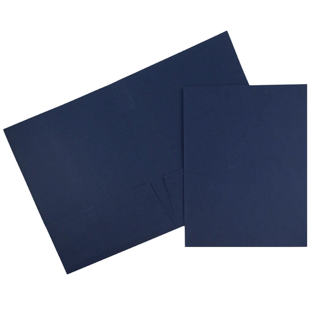 JAM Paper Linen Two Pocket Folders, Navy Blue, 50/Pack