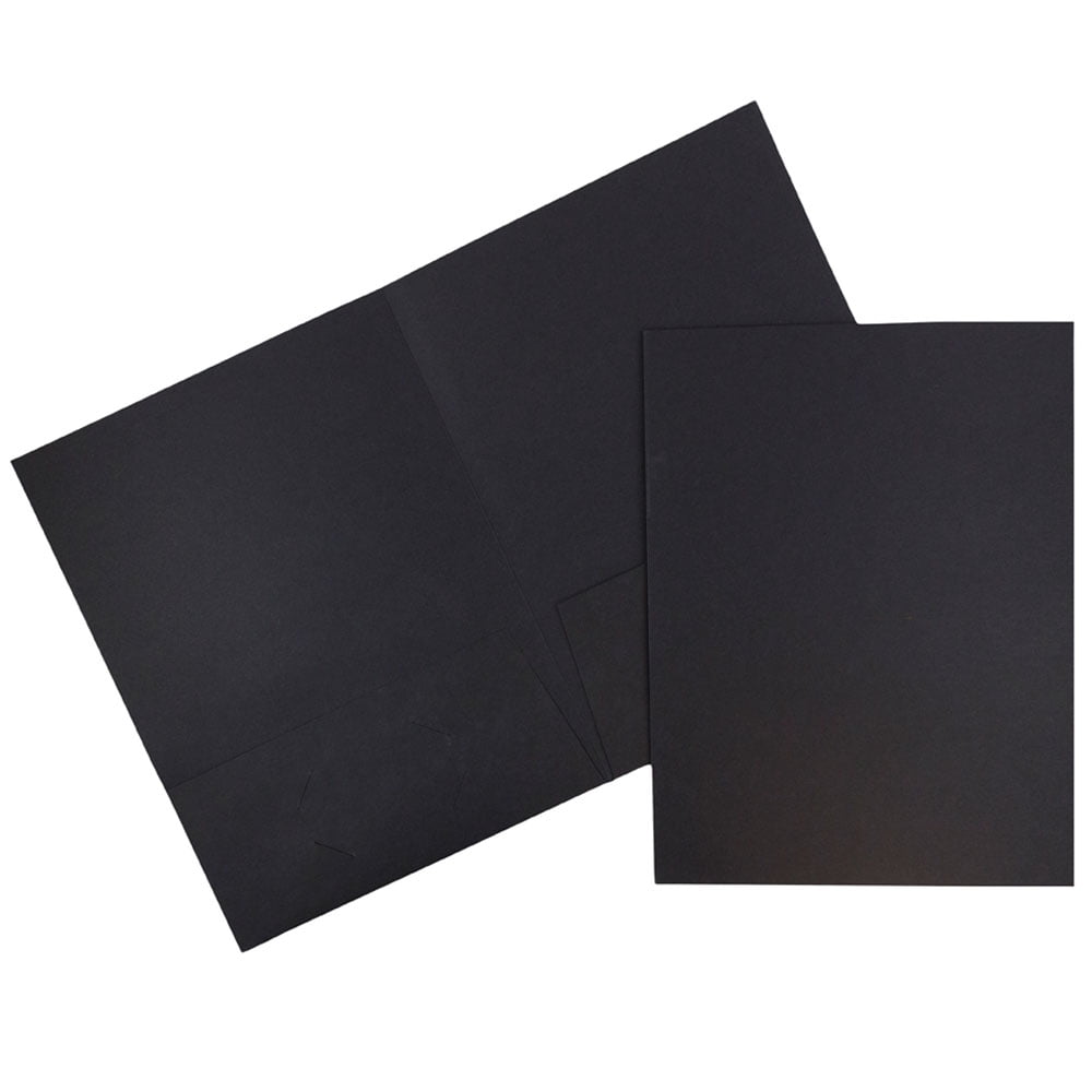 JAM Paper Linen Two Pocket Folders, 9 x 12, Black, 100/Pack