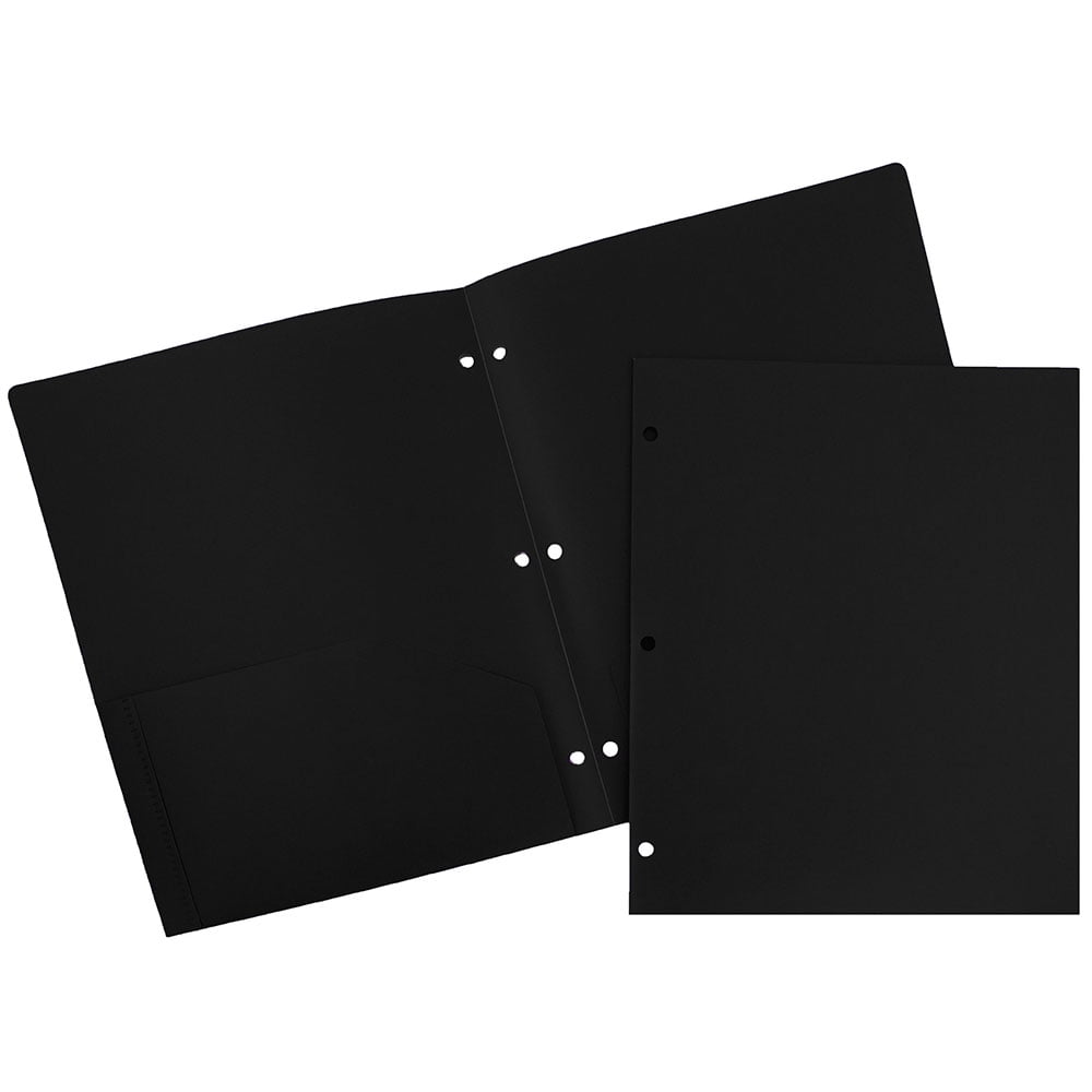 JAM Paper Plastic Two Pocket 3 Hole Punched Presentation School Folder, Black, 108/pack