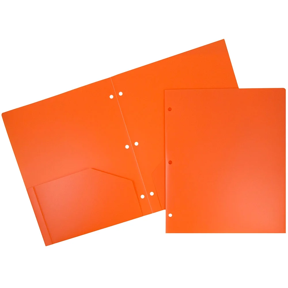 JAM Paper® Plastic Two Pocket 3 Hole Punched Presentation School Folder, Orange, 108/pack