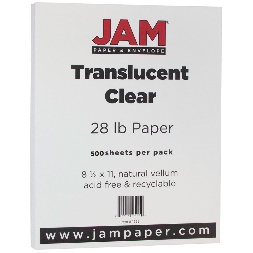 JAM Translucent Paper, 8.5x11, 28lb Clear, 500/Pack