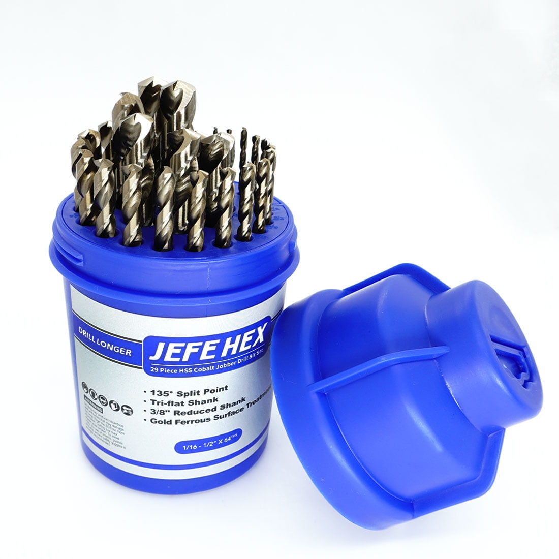 JEFE HEX 29 PCS M35 Cobalt Drill Bit Set, HSS Twist Jobber Drill Bits