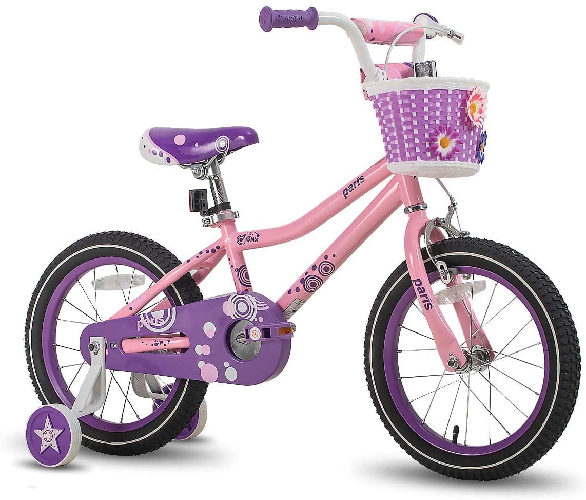 JOYSTAR Paris Girls Bike, 14 Inch Kids Bike with Training Wheels, Pink