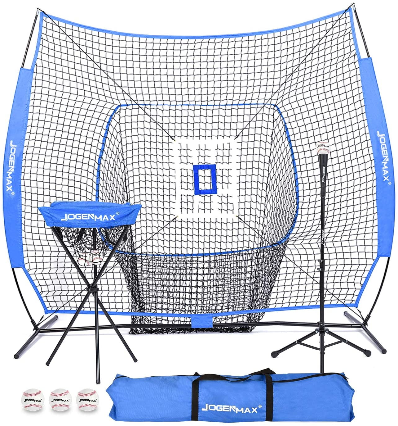 JOGENMAX 7x7 DLX Practice Net Baseball Softball Pitching Batting Training Equipment Set
