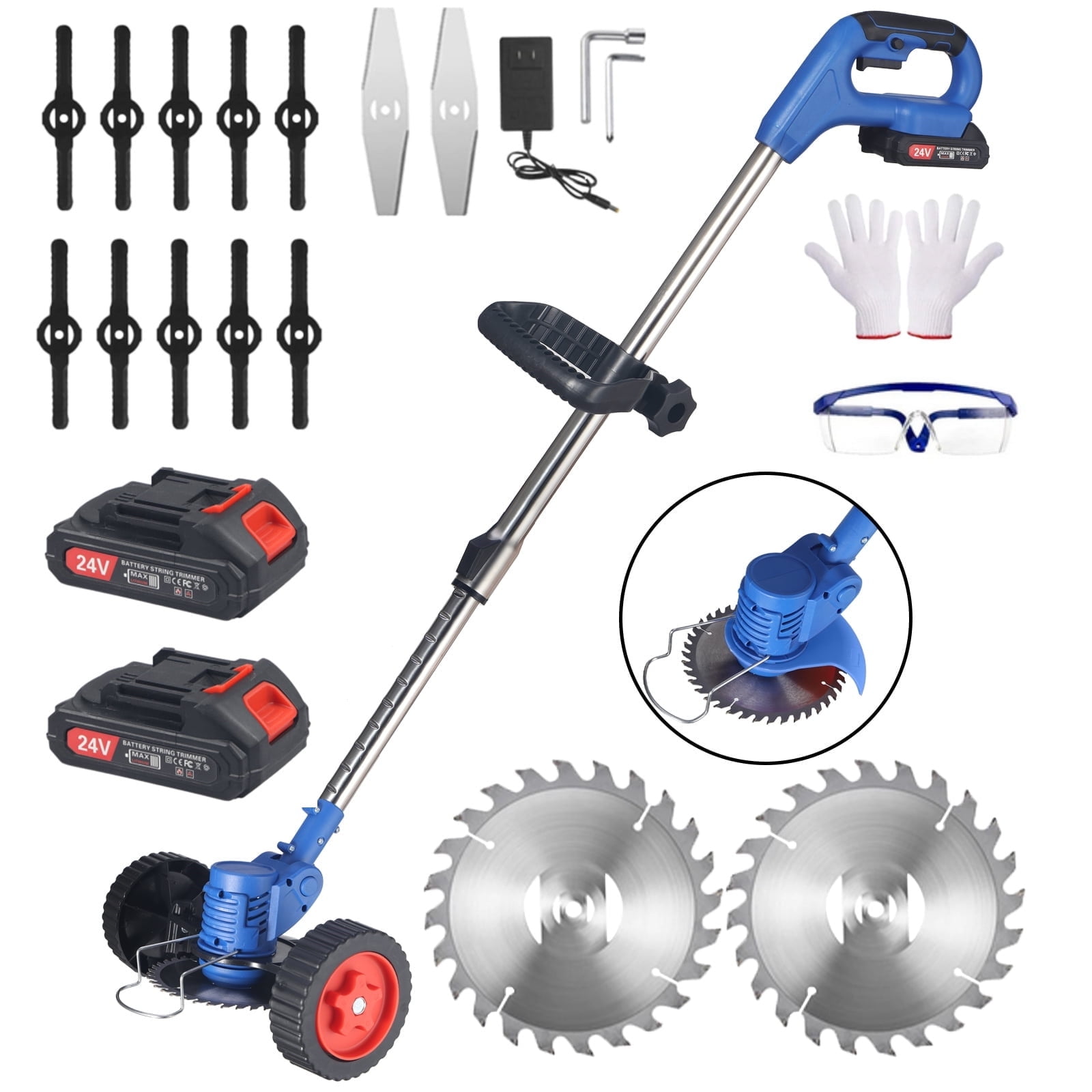 Paddsun Electric Weed Eater Lawn Edger Cordless Grass String Trimmer Cutter 24V &Battery