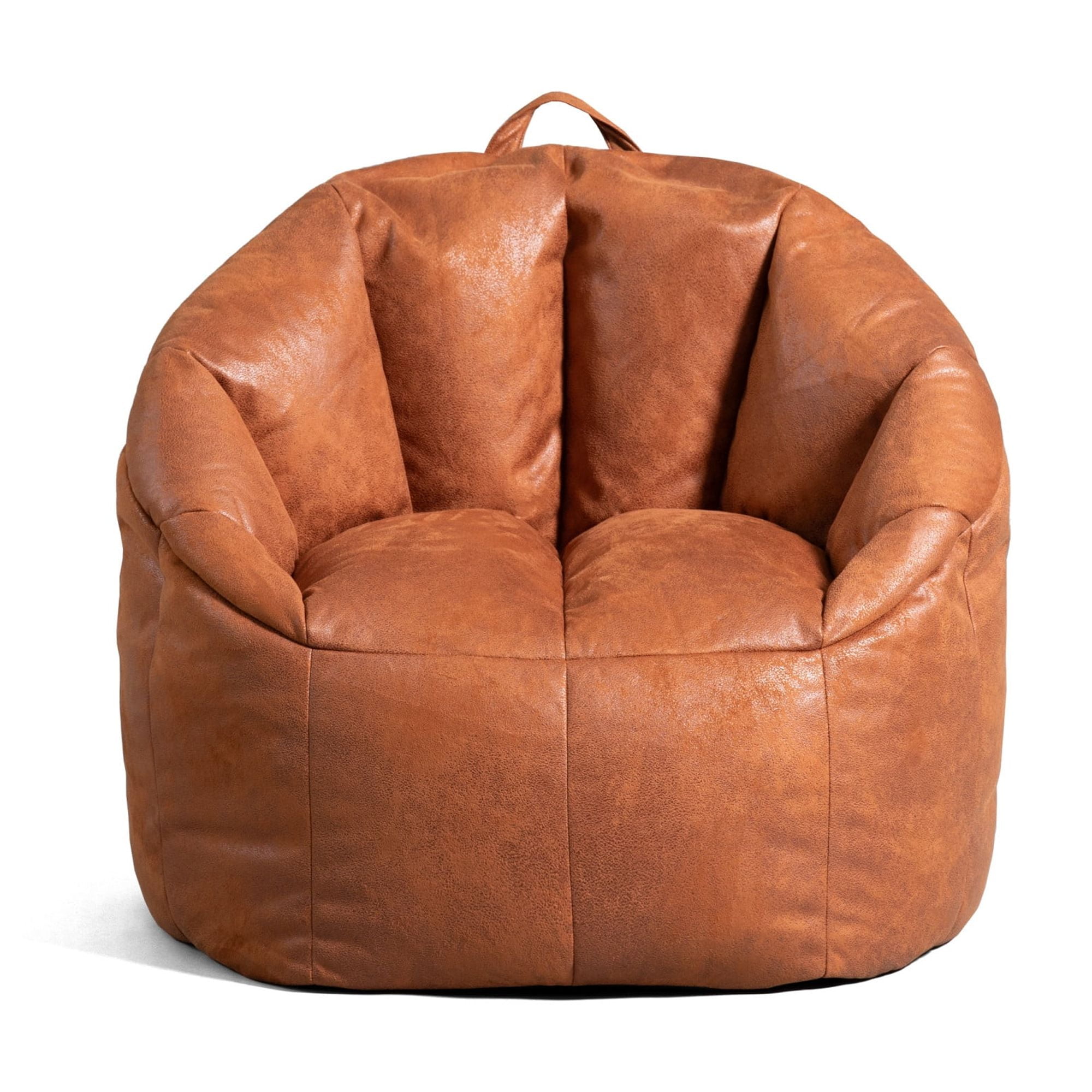 Big Joe Joey Large Bean Bag Chair in Camel, All Ages, Faux Leather with On-The-Go Handle