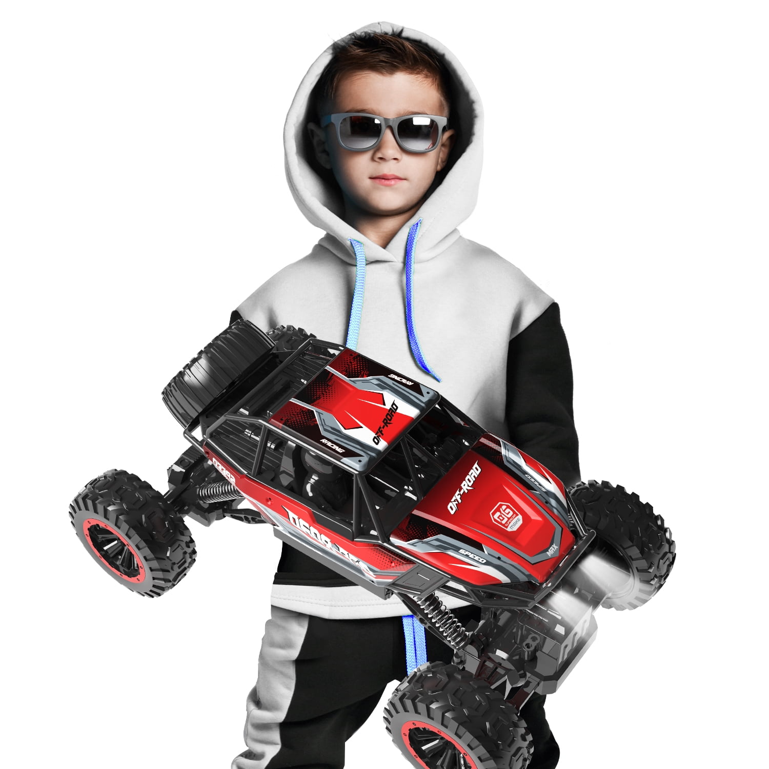 JoyStone 1:12 RC Cars 4WD Off-Road 2.4Ghz RC Monster Truck with Metal Shell and Light, Remote Control Car Crawler for Adult and Kid, 2 Batteries, Red