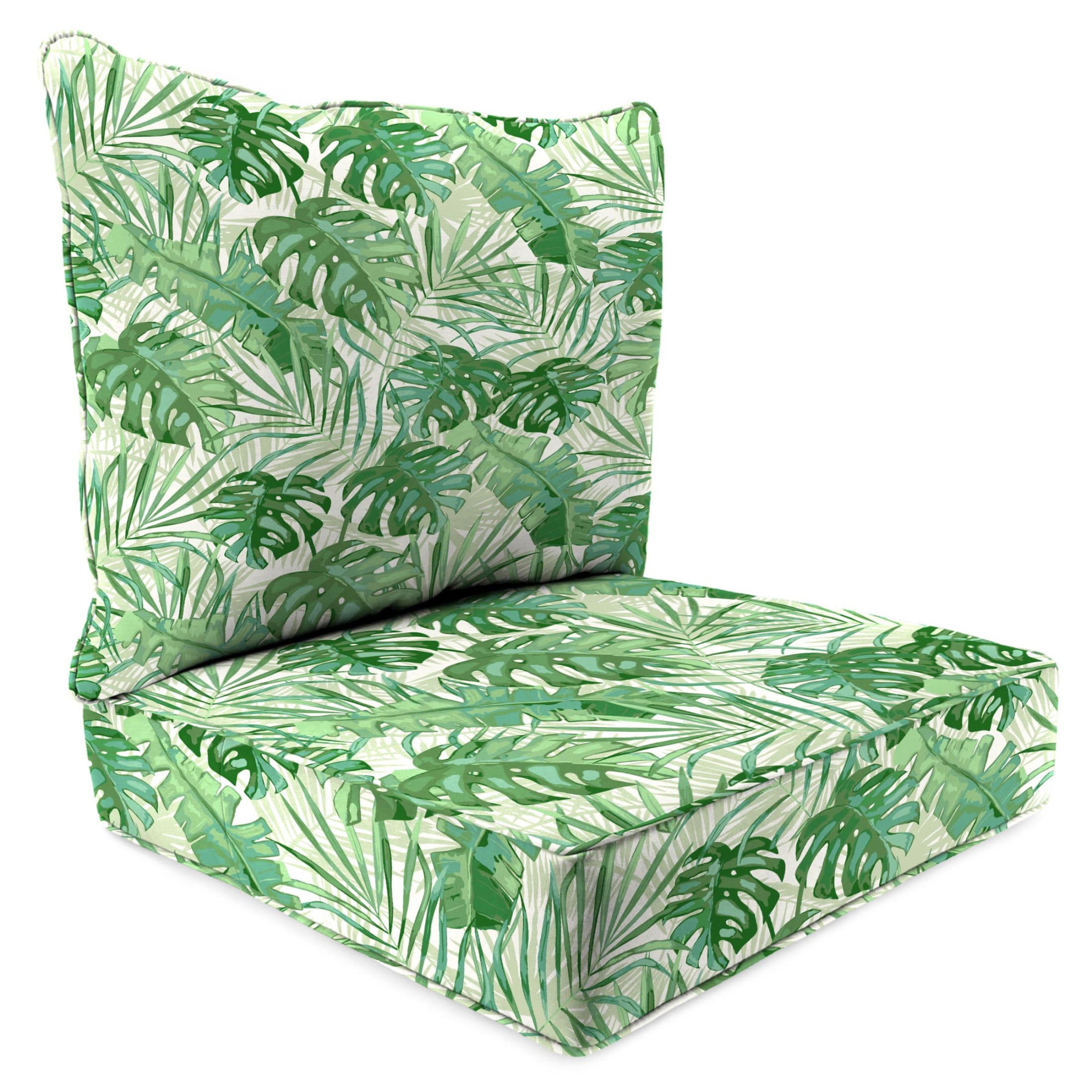 Jordan Manufacturing 46.5" x 24" Bryann Tortoise Green Tropical Rectangular Outdoor Deep Seat Chair Cushion Set with Welt