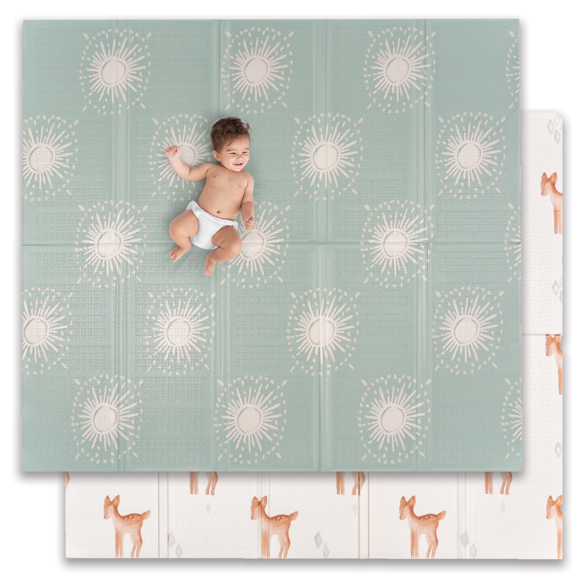 JumpOff Jo Extra Large Foldable Kids Foam Play Mat, Padded Baby Floor Mat, 77 x 70 in - Oh Deer