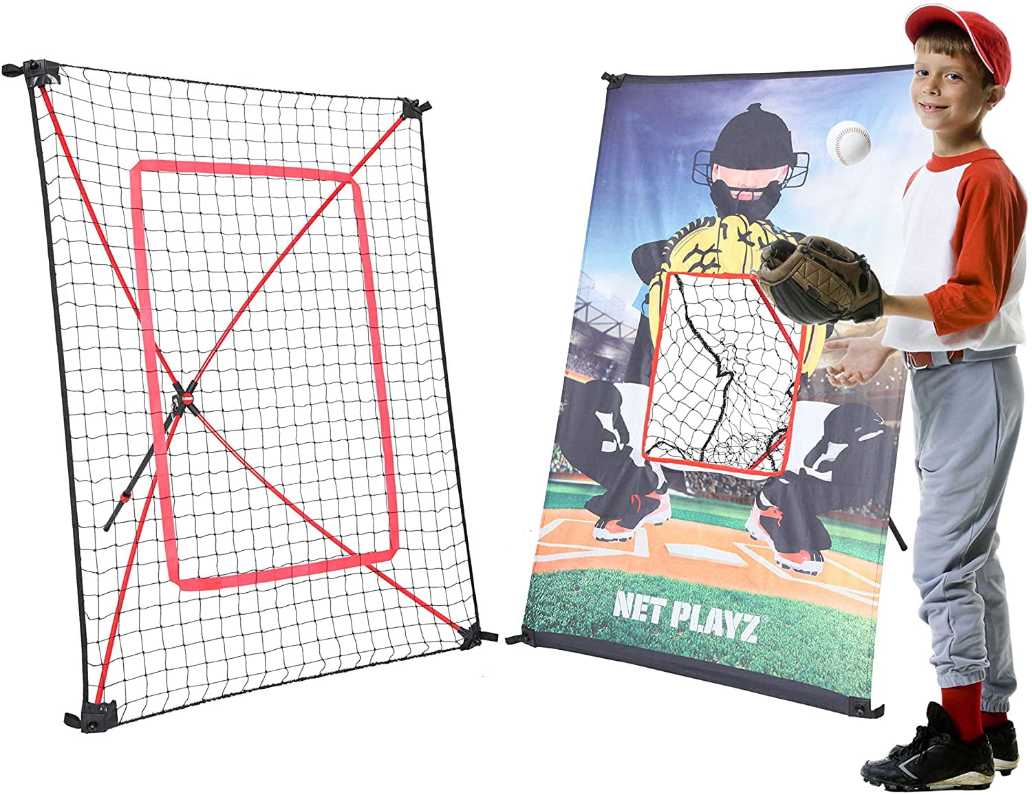 Junior Baseball / Softball Trainer Combo , 3x5Ft Pitchback Rebounder Net and Pitching Target Panel (w/Carry Bag)