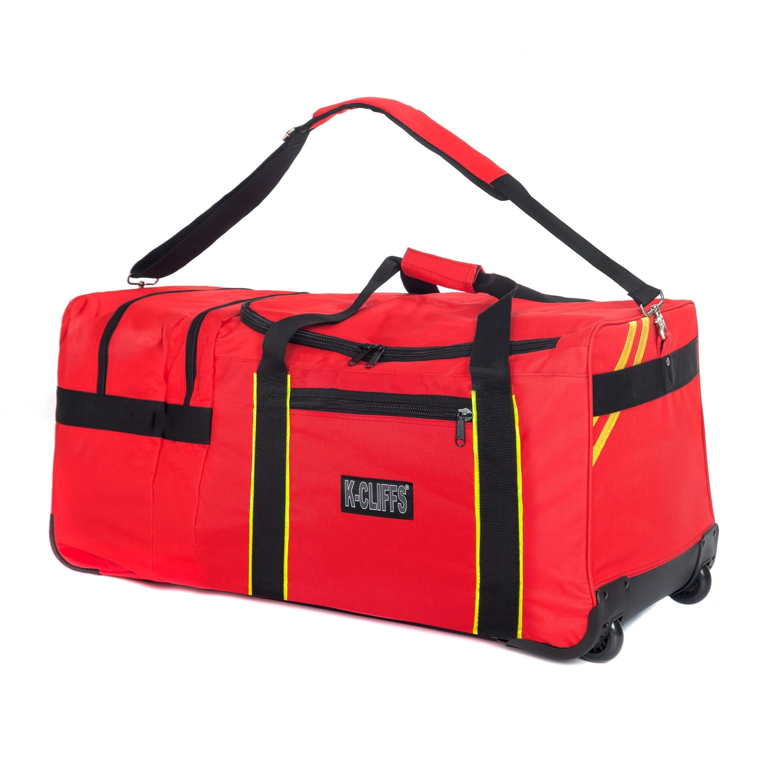 K-Cliffs Heavy Duty Polyester Unisex Rolling EMT Gear Bag, Fireman Equipment Duffel with Wheels Red