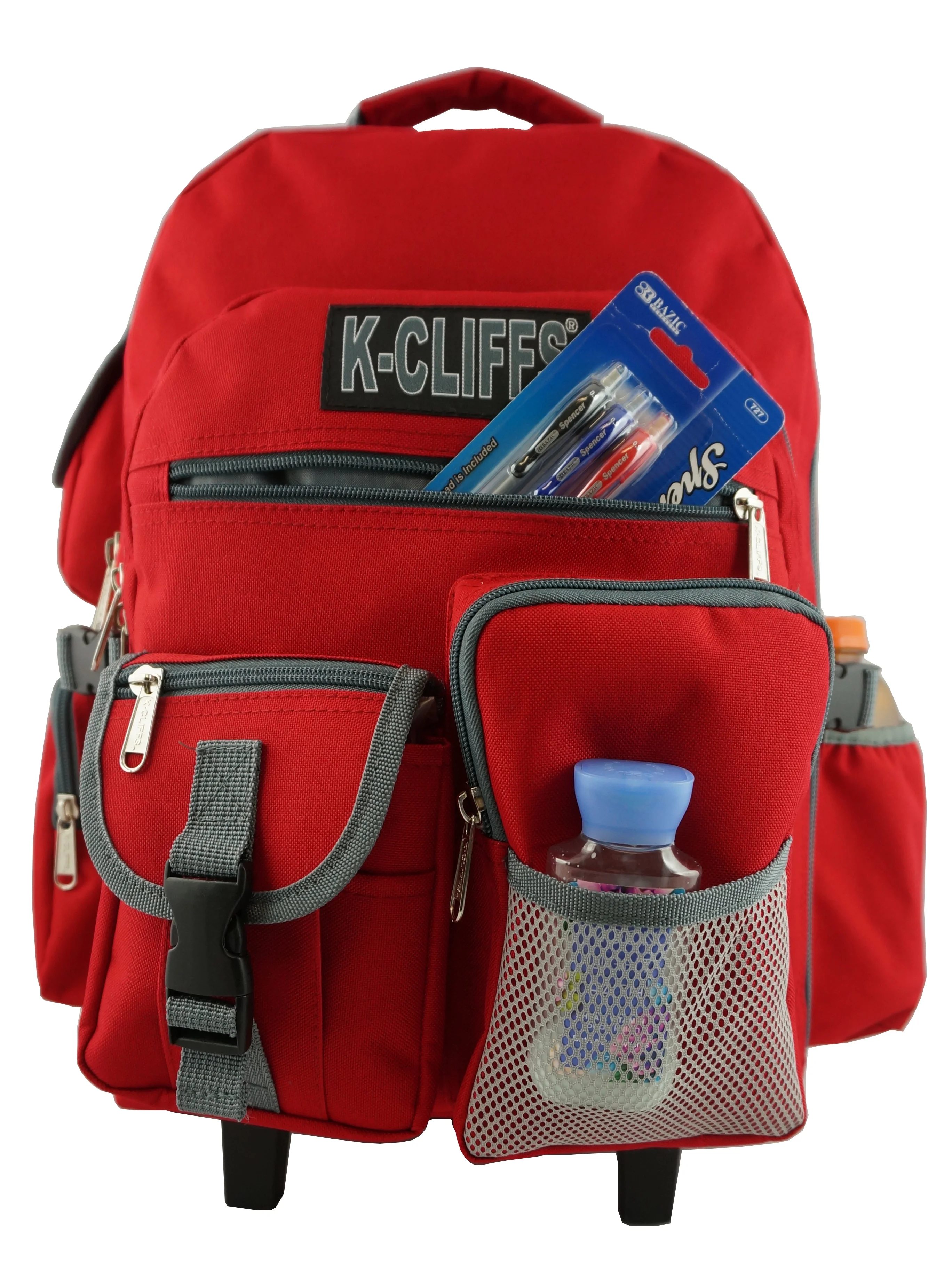 K-Cliffs Unisex Heavy Duty Rolling School Backpack in Red, Teen-Adult, 100% Polyester