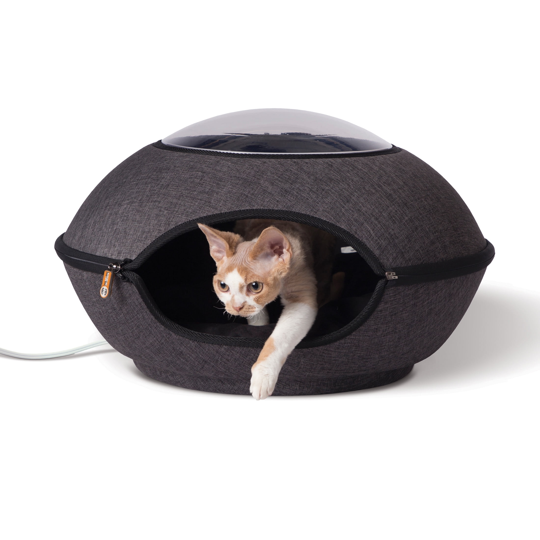K&H Pet Products Thermo Lookout Pod Heated Cat Bed Classy Gray 22 Inches