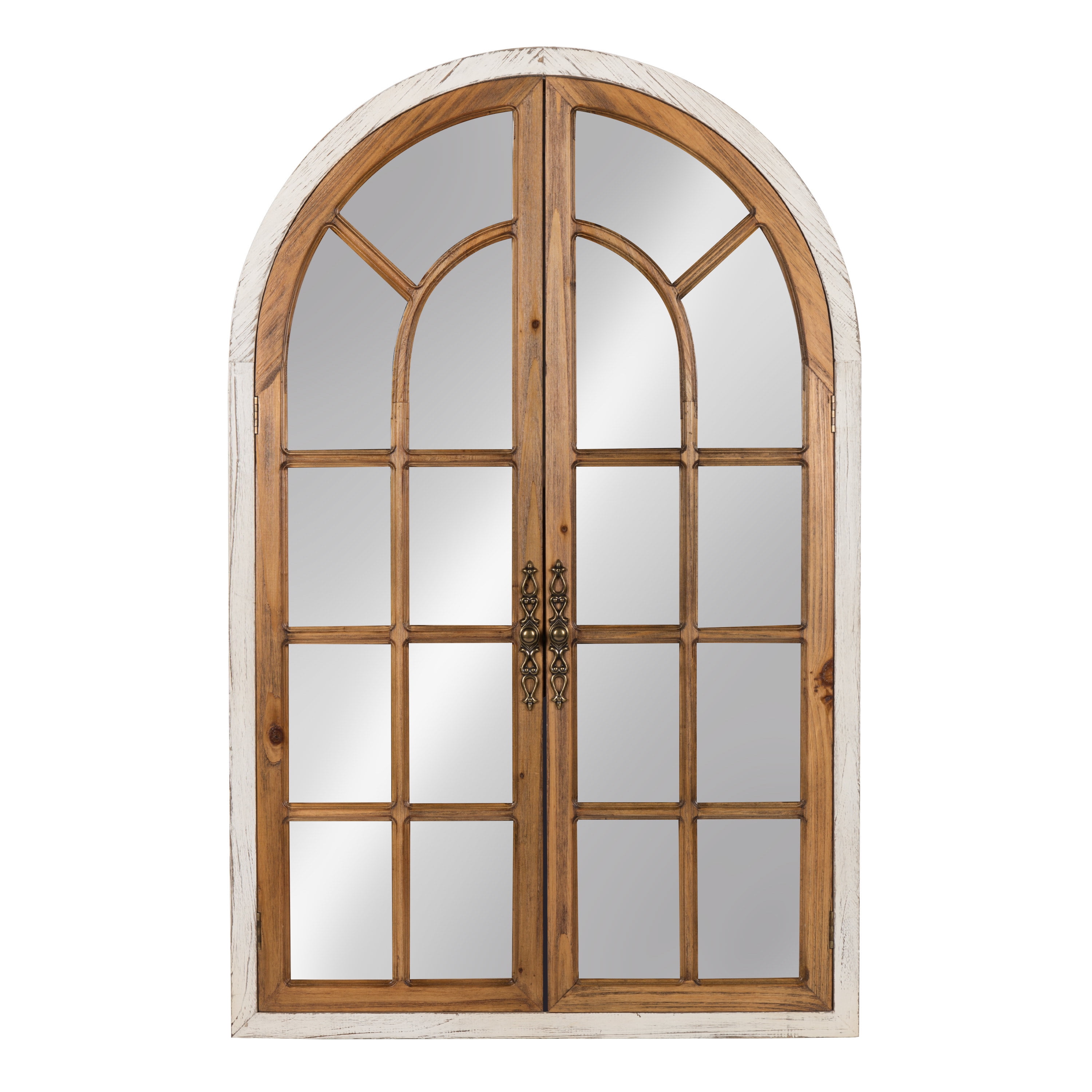 Kate and Laurel Boldmere Large Traditional Wood Windowpane Arch Mirror, 28x44, Rustic Brown and White