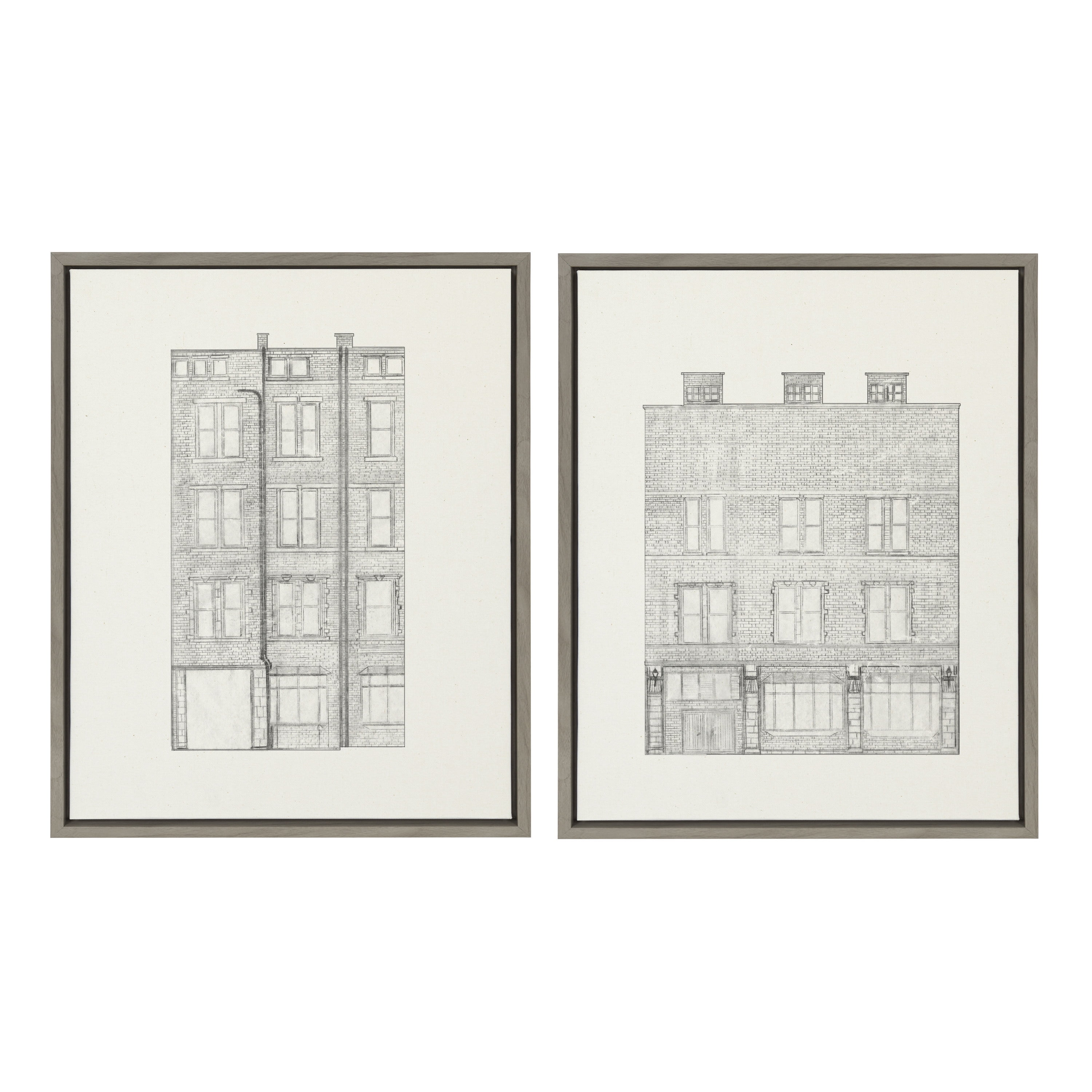 Kate and Laurel Buildings Framed Canvas Art Prints, 18" x 24", Set of 2