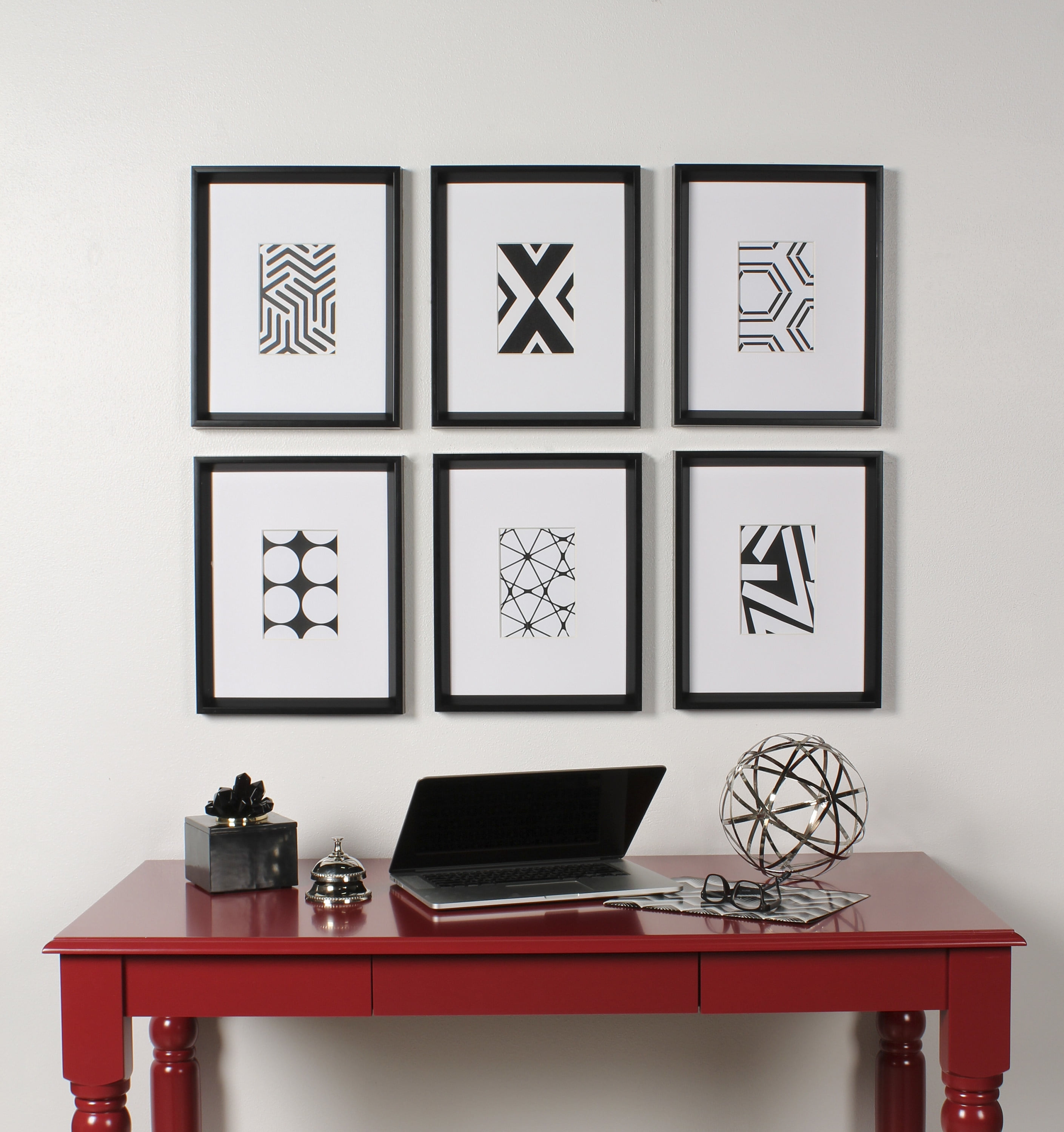 Kate and Laurel Calter Geometric Abstract Framed Art Prints, 1.46 in x 12.4 in, Set of 6