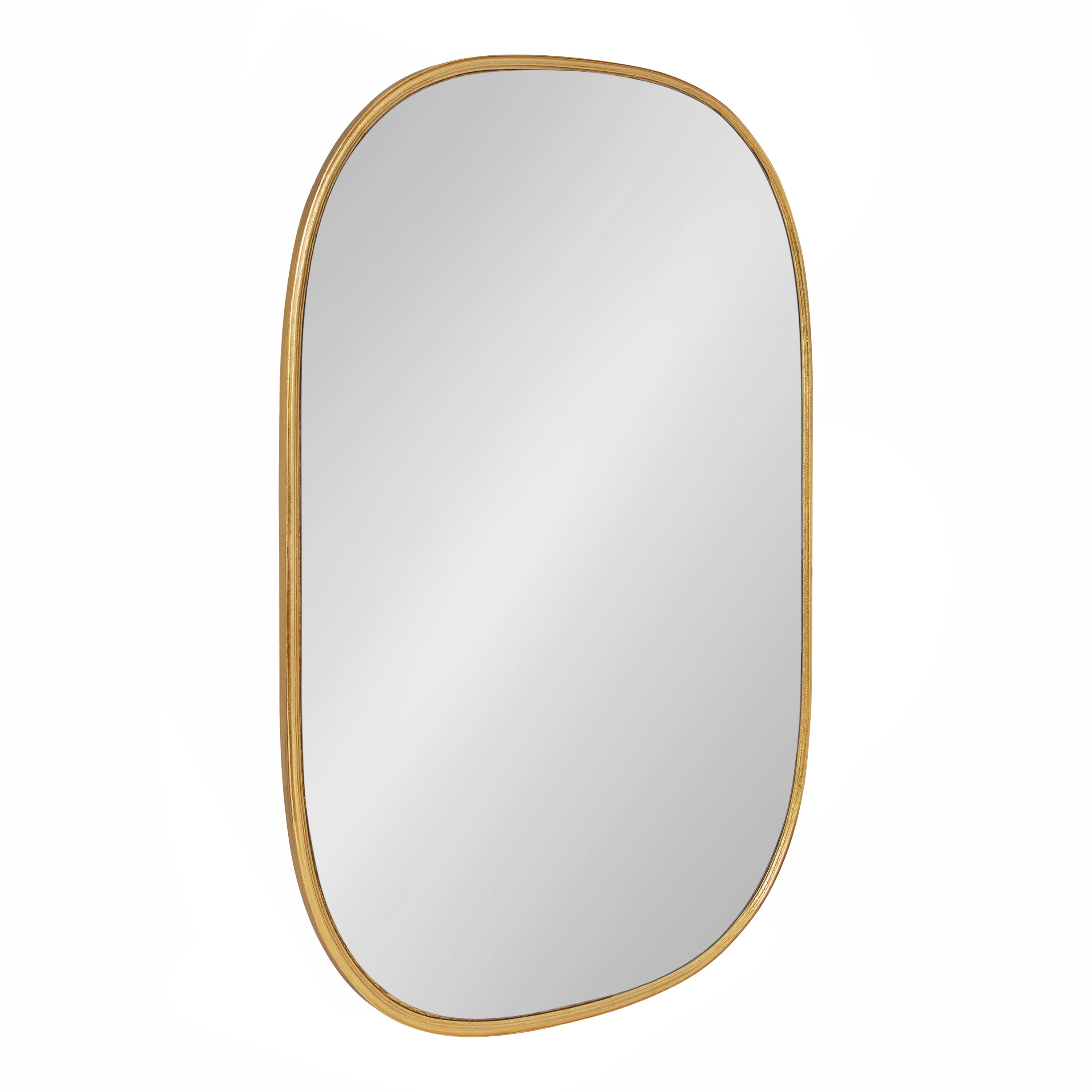 Kate and Laurel Caskill Decorative Mid-Century Modern Rounded Edged Rectangular Frame Wall Mirror in Gold Leaf, 24x35.5 Inches
