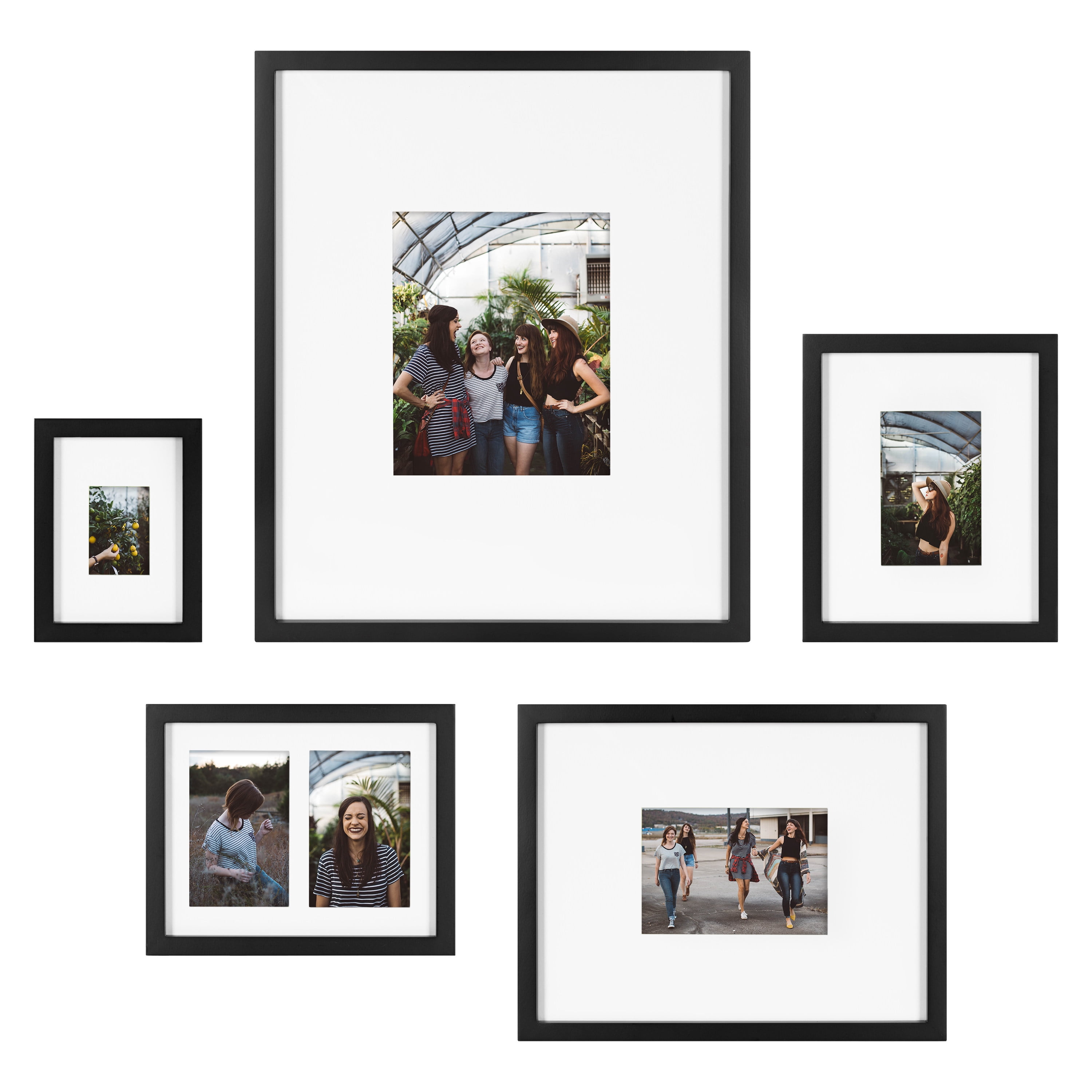 Kate and Laurel Gallery Transitional Frame Set, Set of 5, Black, Sophisticated Picture Frame Collage With Multiple Sizes Included