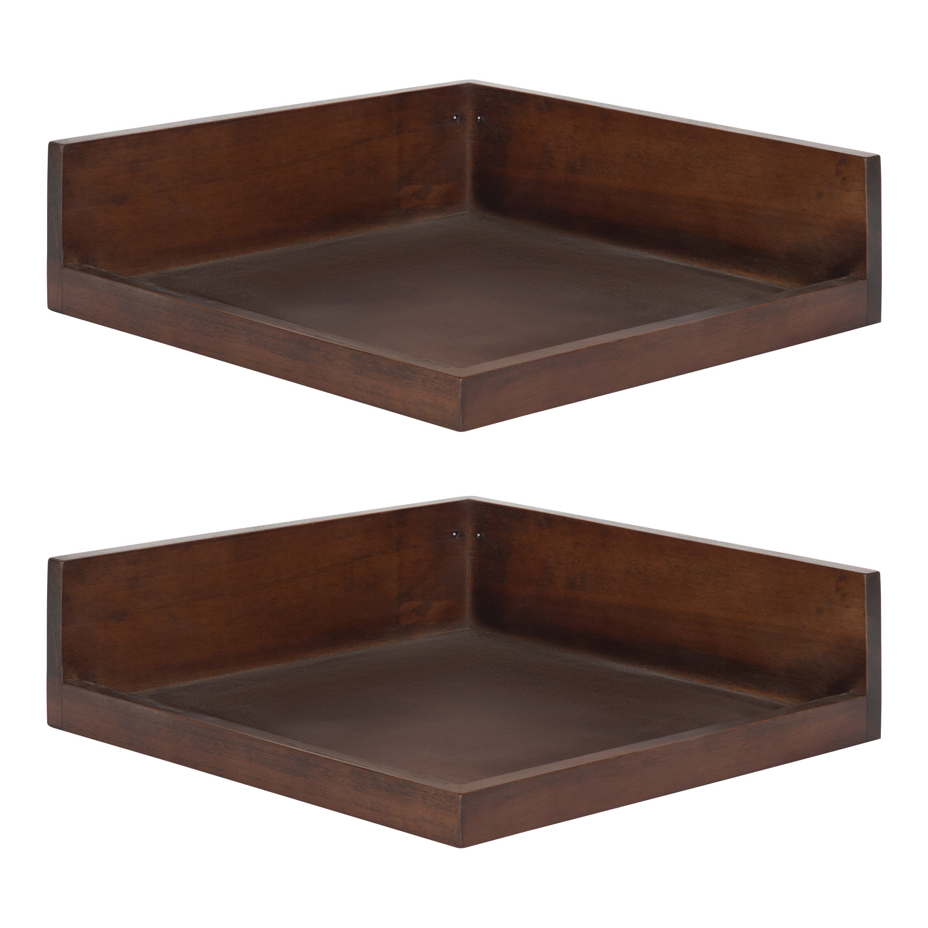 Kate and Laurel Levie Modern Floating Corner Wood Wall Shelves, 12 x 12 Inches, 2 pack, Walnut Brown